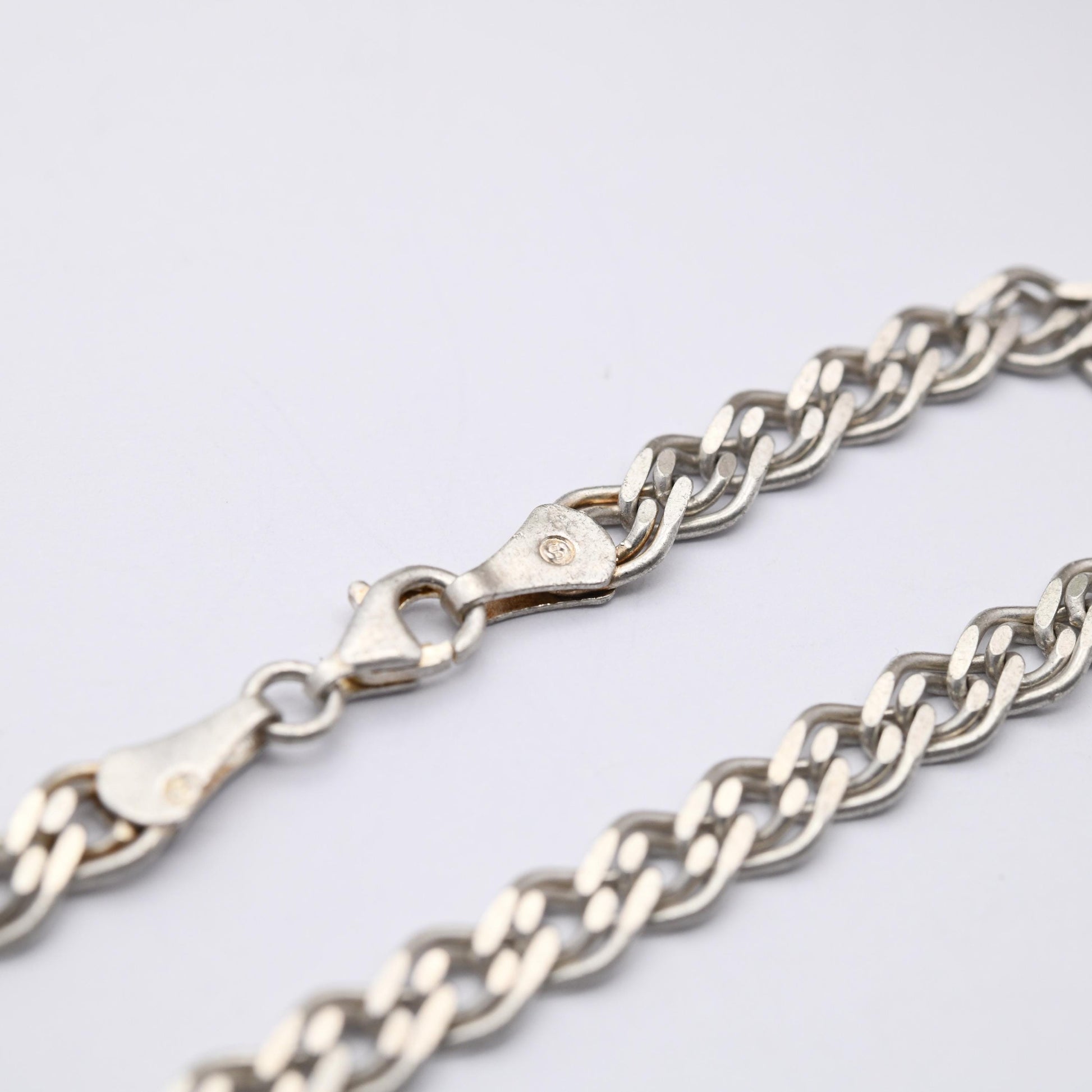 Vintage Sterling Silver Chain Bracelet - Double Flat Curb Links | Unisex | Gift