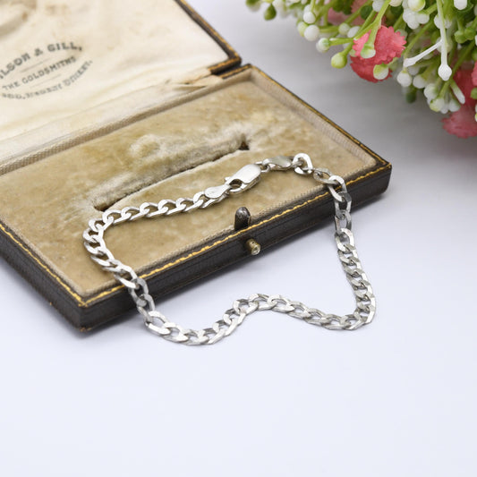 Vintage Sterling Silver Chain Bracelet - Flat Curb Links | Italian