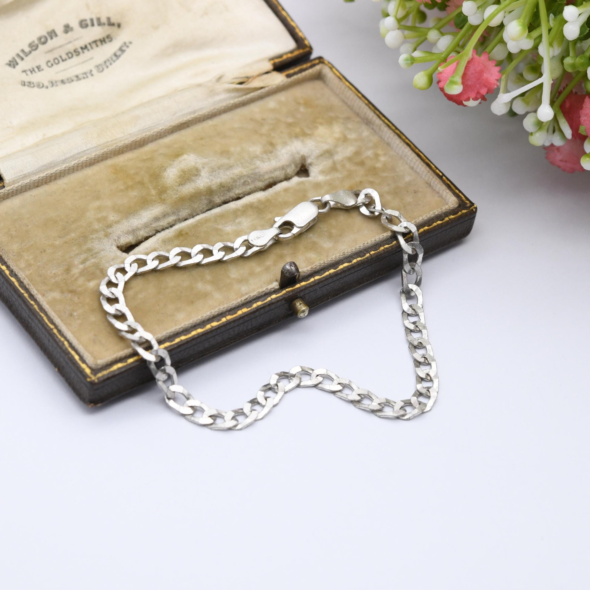 Vintage Sterling Silver Chain Bracelet - Flat Curb Links | Italian