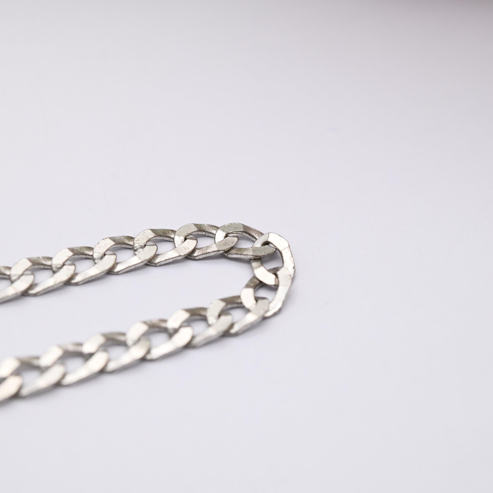 Vintage Sterling Silver Chain Bracelet - Flat Curb Links | Italian