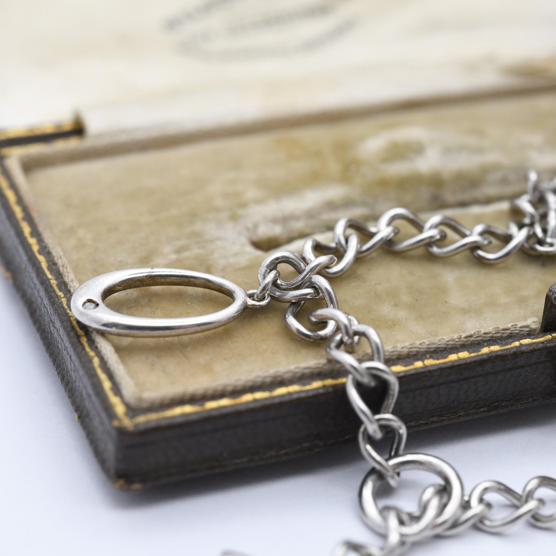 Vintage Sterling Silver and Diamond Love Hearth Wishbone Chain Bracelet - Rounded Curb Links | Charm Bracelet