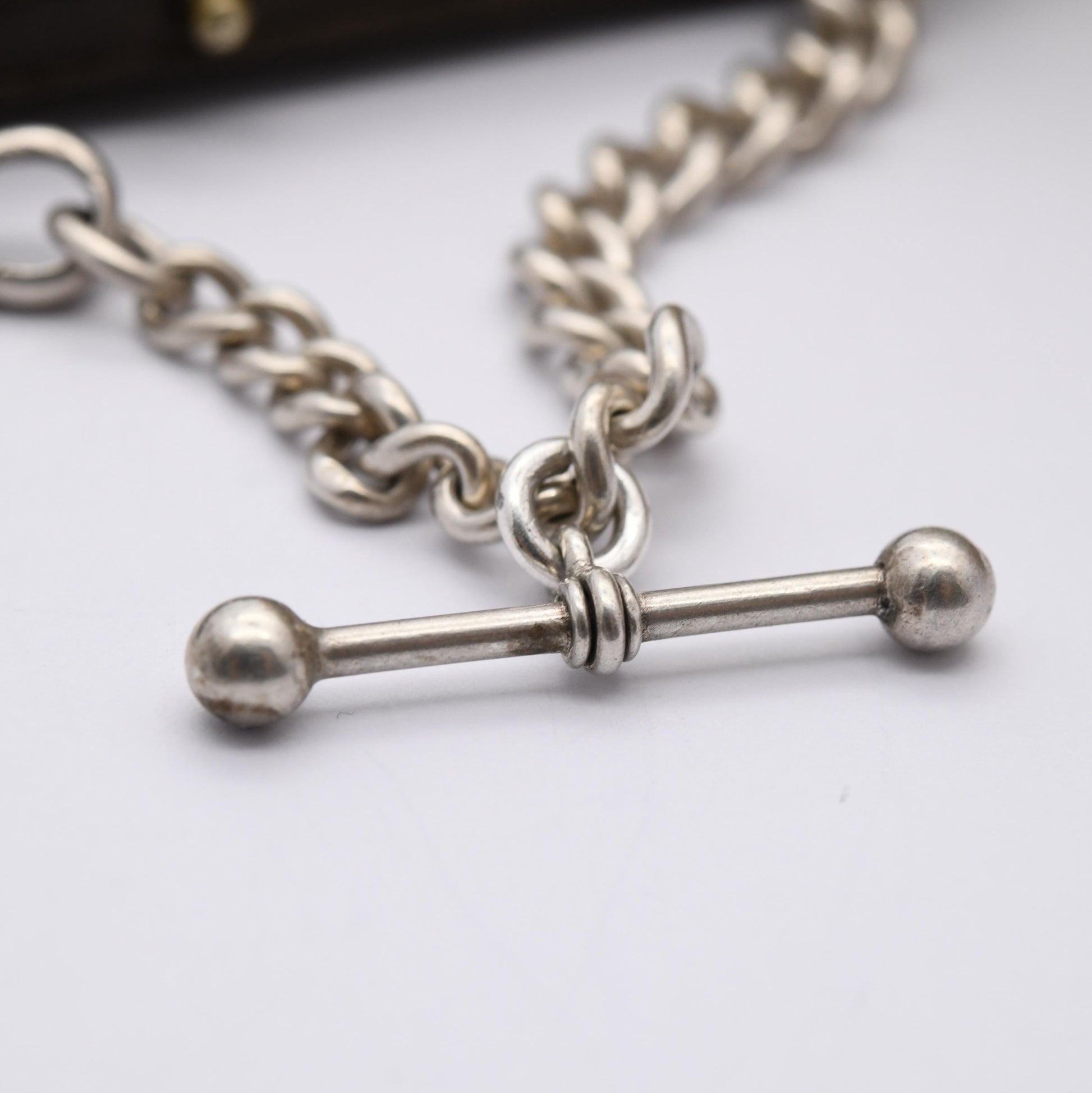 Antique Sterling Silver Albert Chain Bracelet Conversion 1927 with T-Bar - Chunky Solid | Stamped to Each Link