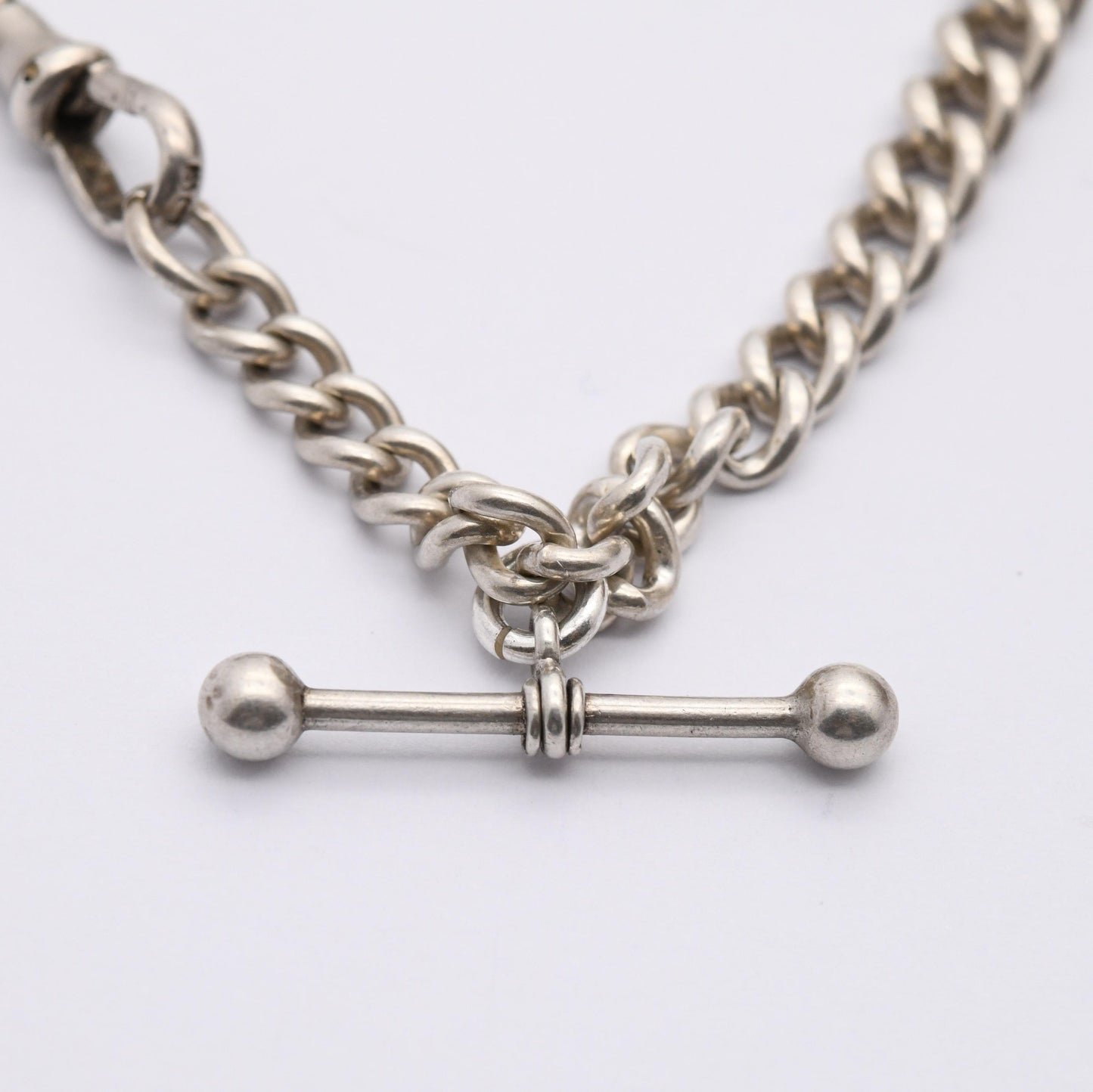 Antique Sterling Silver Albert Chain Bracelet Conversion 1927 with T-Bar - Chunky Solid | Stamped to Each Link