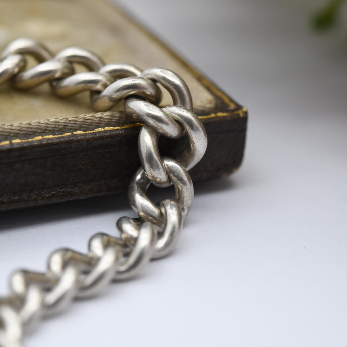 Antique Sterling Silver Albert Chain Bracelet Conversion 1927 with T-Bar - Chunky Solid | Stamped to Each Link