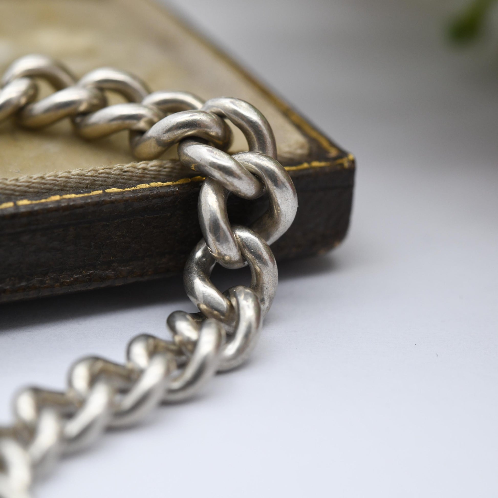 Antique Sterling Silver Albert Chain Bracelet Conversion 1927 with T-Bar - Chunky Solid | Stamped to Each Link