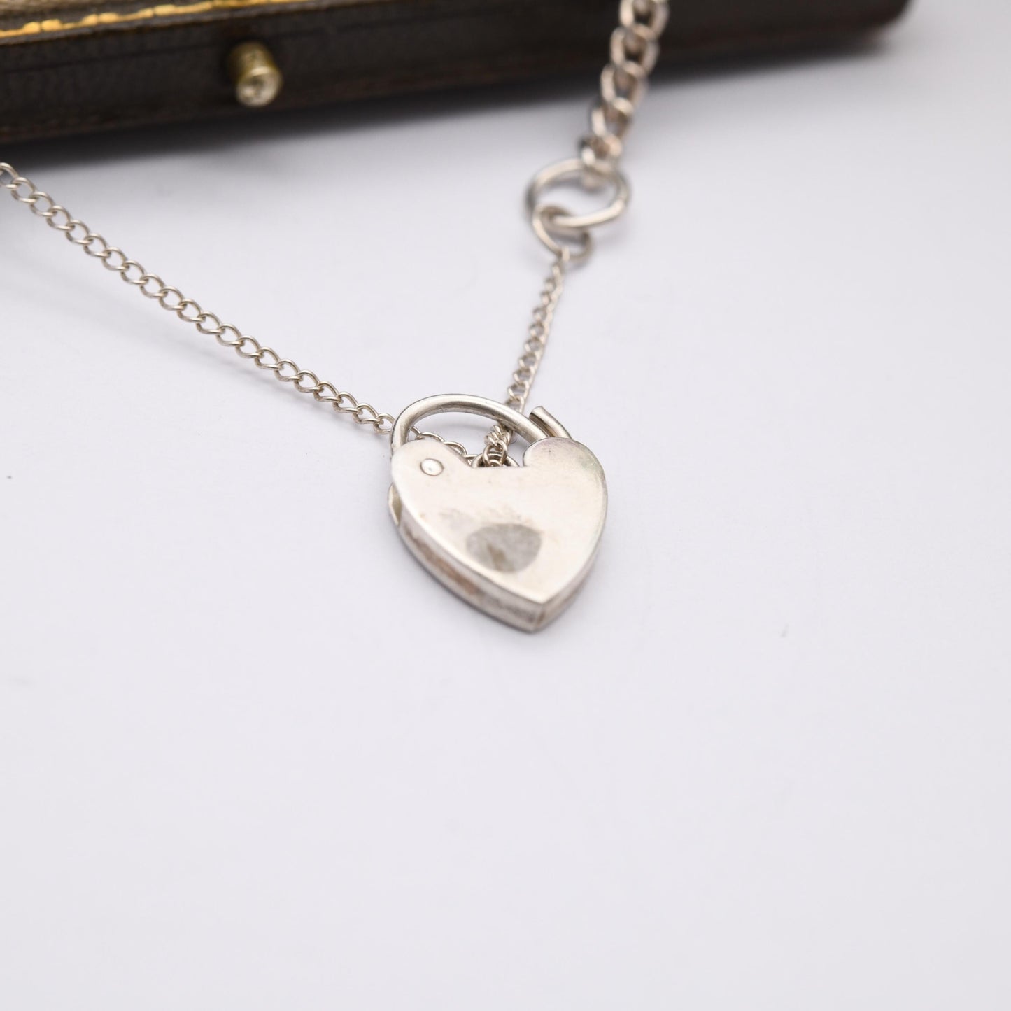 Vintage Sterling Silver Heart Padlock Clasp Chain Bracelet - Small Curb Links with Safety Chain