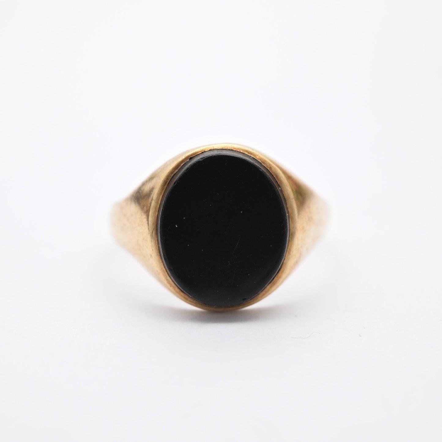 Vintage 9ct Gold Onyx Signet Ring 1979 - Large Black Oval Gemstone | Gift for Him | Mid-Century Jewellery | UK Size - U | US Size - 10