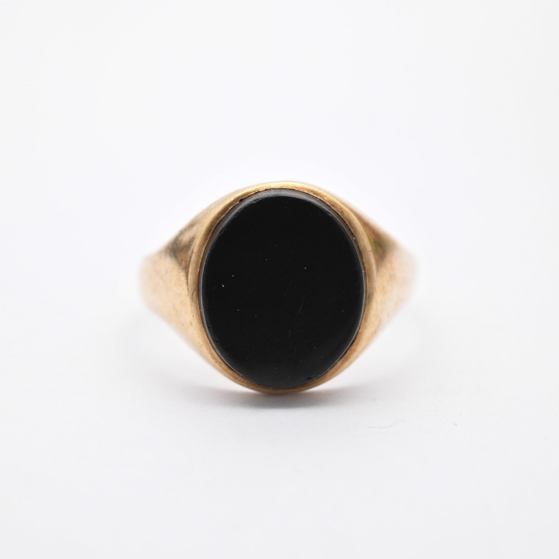 Vintage 9ct Gold Onyx Signet Ring 1979 - Large Black Oval Gemstone | Gift for Him | Mid-Century Jewellery | UK Size - U | US Size - 10