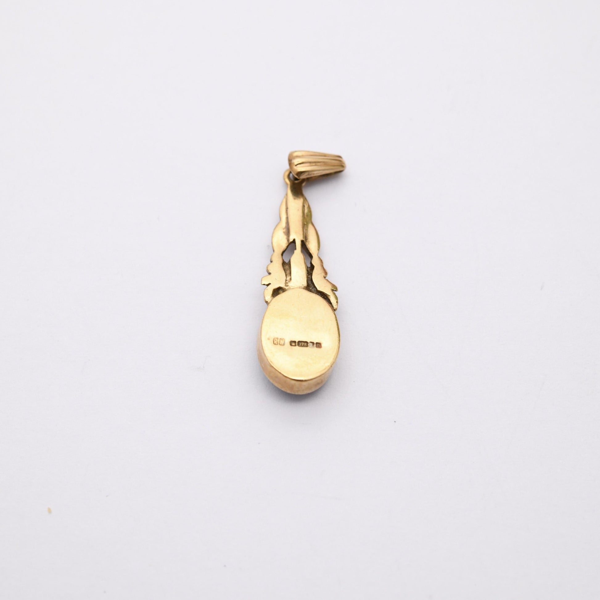 Vintage 9ct Gold Onyx Pendant 2002 - Floral Motif Scrolling | Teardrop Shape Gold and Black Pendant Charm for Trace Chain