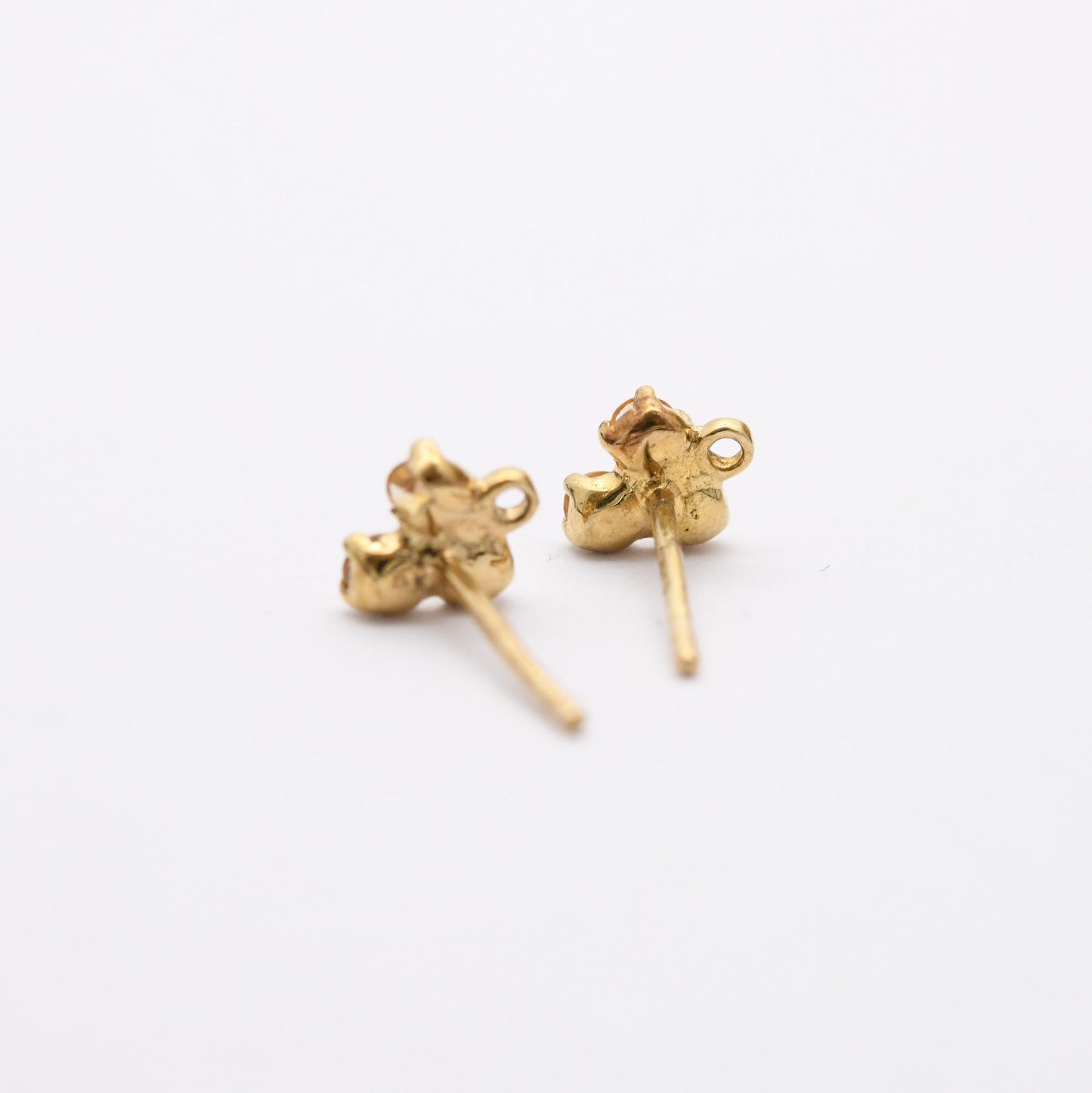 9ct Gold Citrine Stud Earrings - Pretty Yellow Gold Mounts | Floral Faceted Orange Gemstone | Butterfly Backs