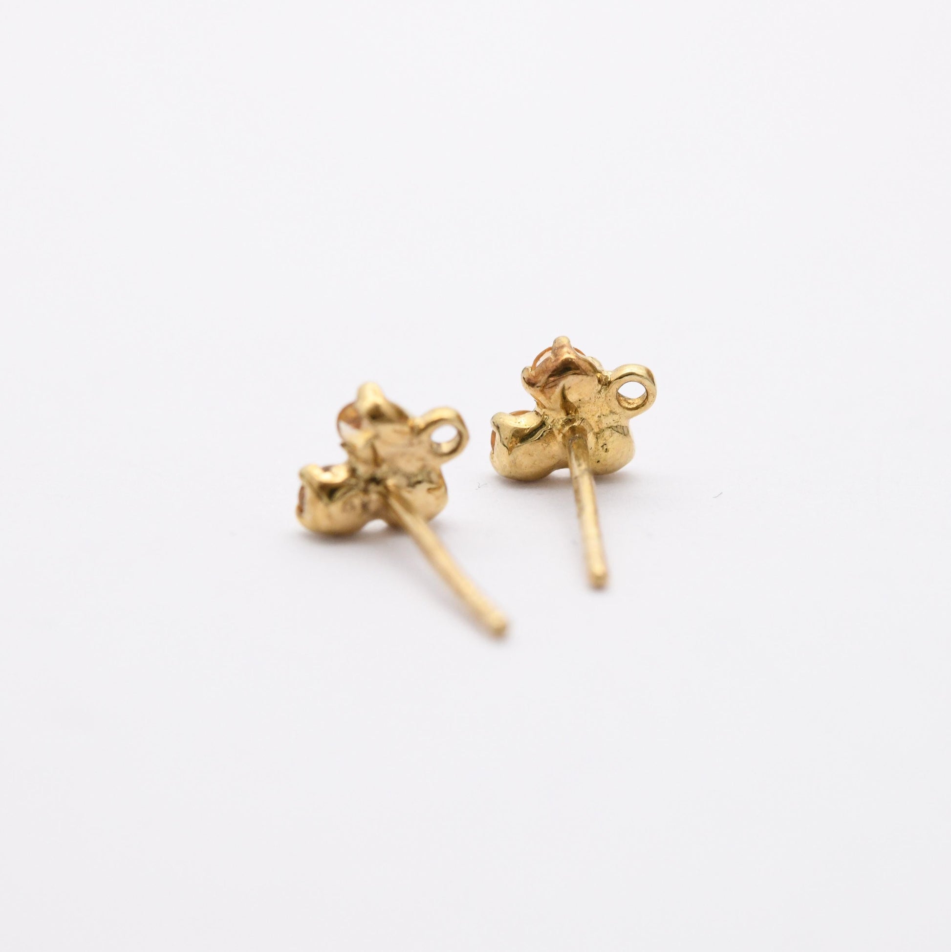 9ct Gold Citrine Stud Earrings - Pretty Yellow Gold Mounts | Floral Faceted Orange Gemstone | Butterfly Backs