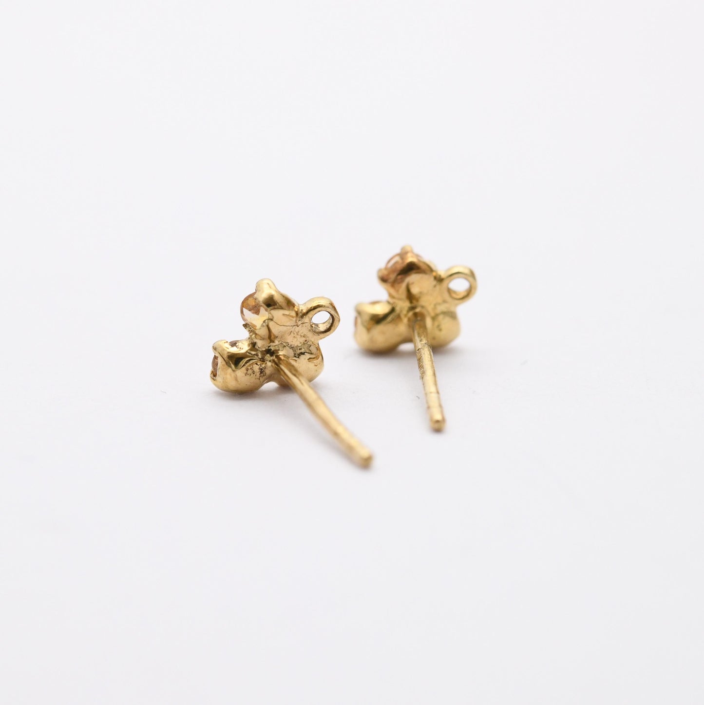 9ct Gold Citrine Stud Earrings - Pretty Yellow Gold Mounts | Floral Faceted Orange Gemstone | Butterfly Backs
