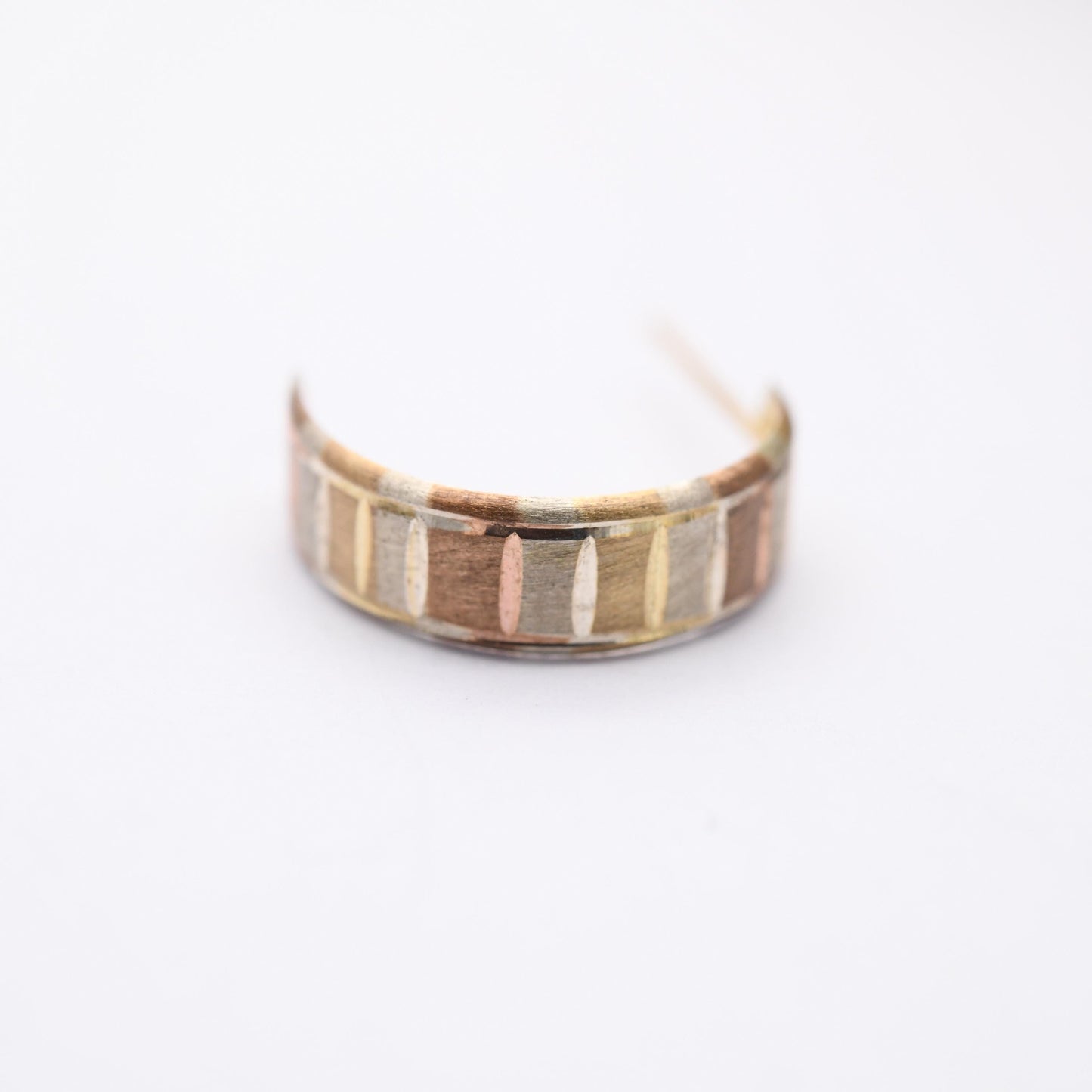 Vintage 9ct Gold Multi Tone Half Hoop Stud Earrings - Mid-Century Semi Circle Shape | Solid Gold Jewellery Gift for Her