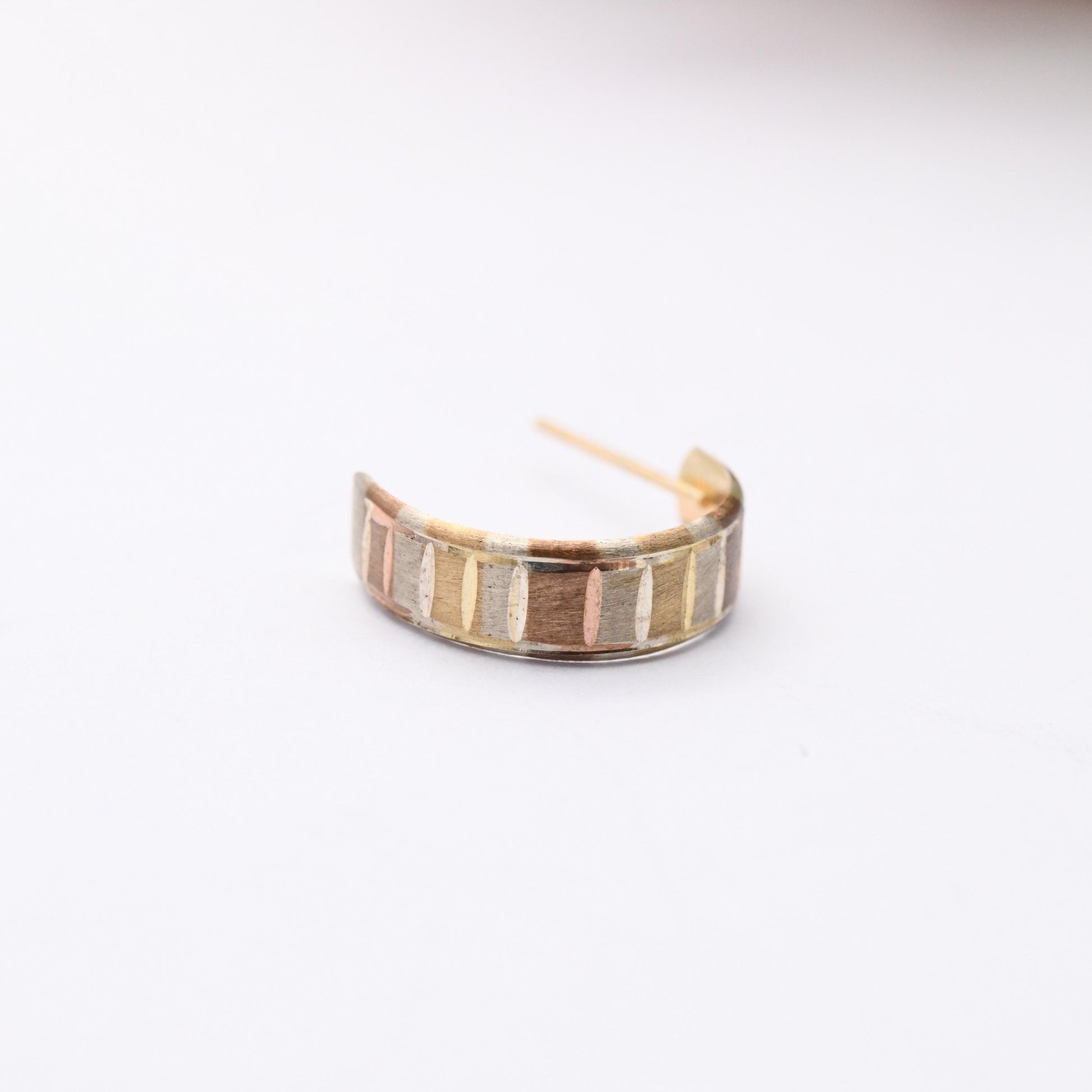 Vintage 9ct Gold Multi Tone Half Hoop Stud Earrings - Mid-Century Semi Circle Shape | Solid Gold Jewellery Gift for Her
