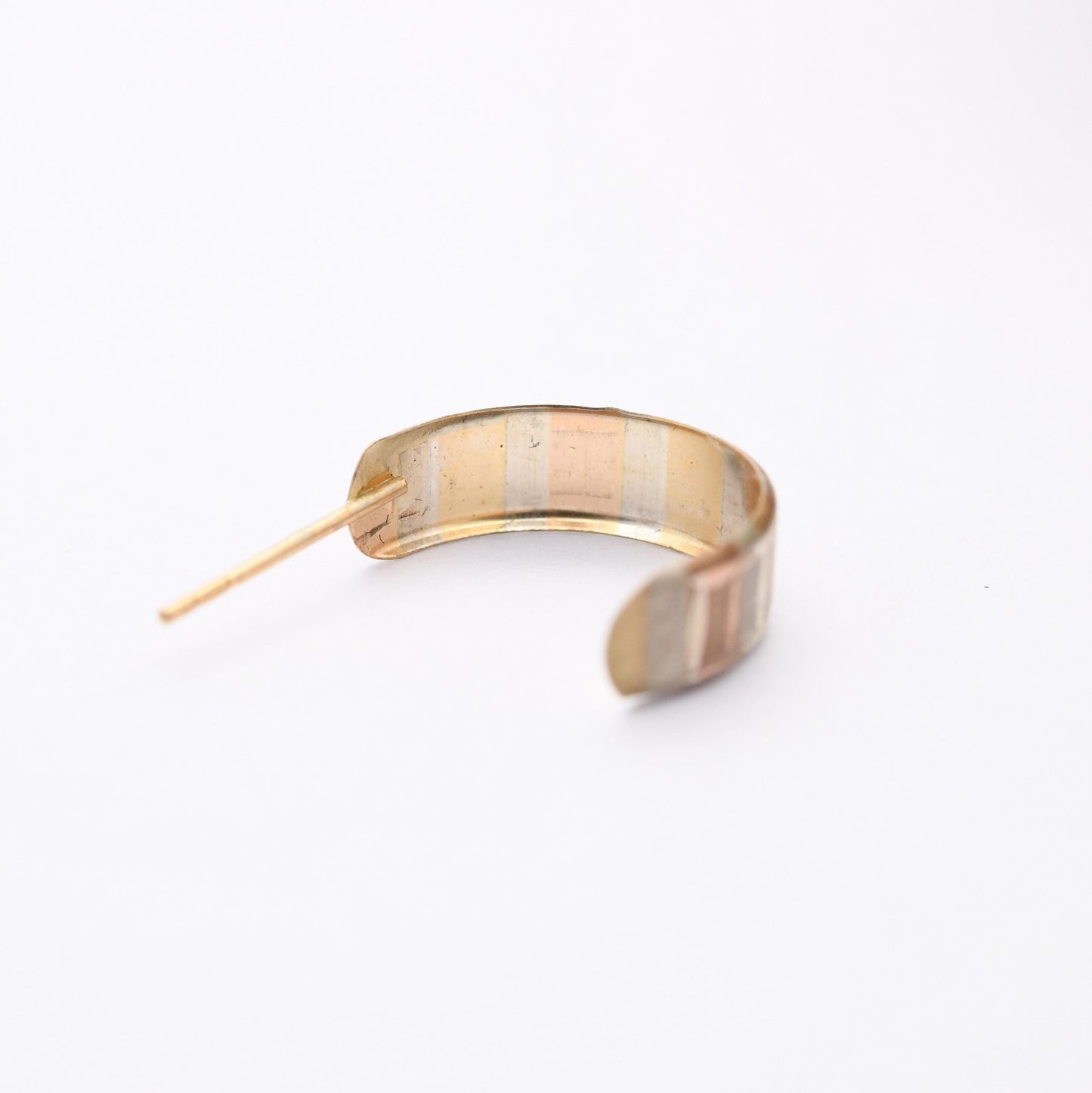 Vintage 9ct Gold Multi Tone Half Hoop Stud Earrings - Mid-Century Semi Circle Shape | Solid Gold Jewellery Gift for Her