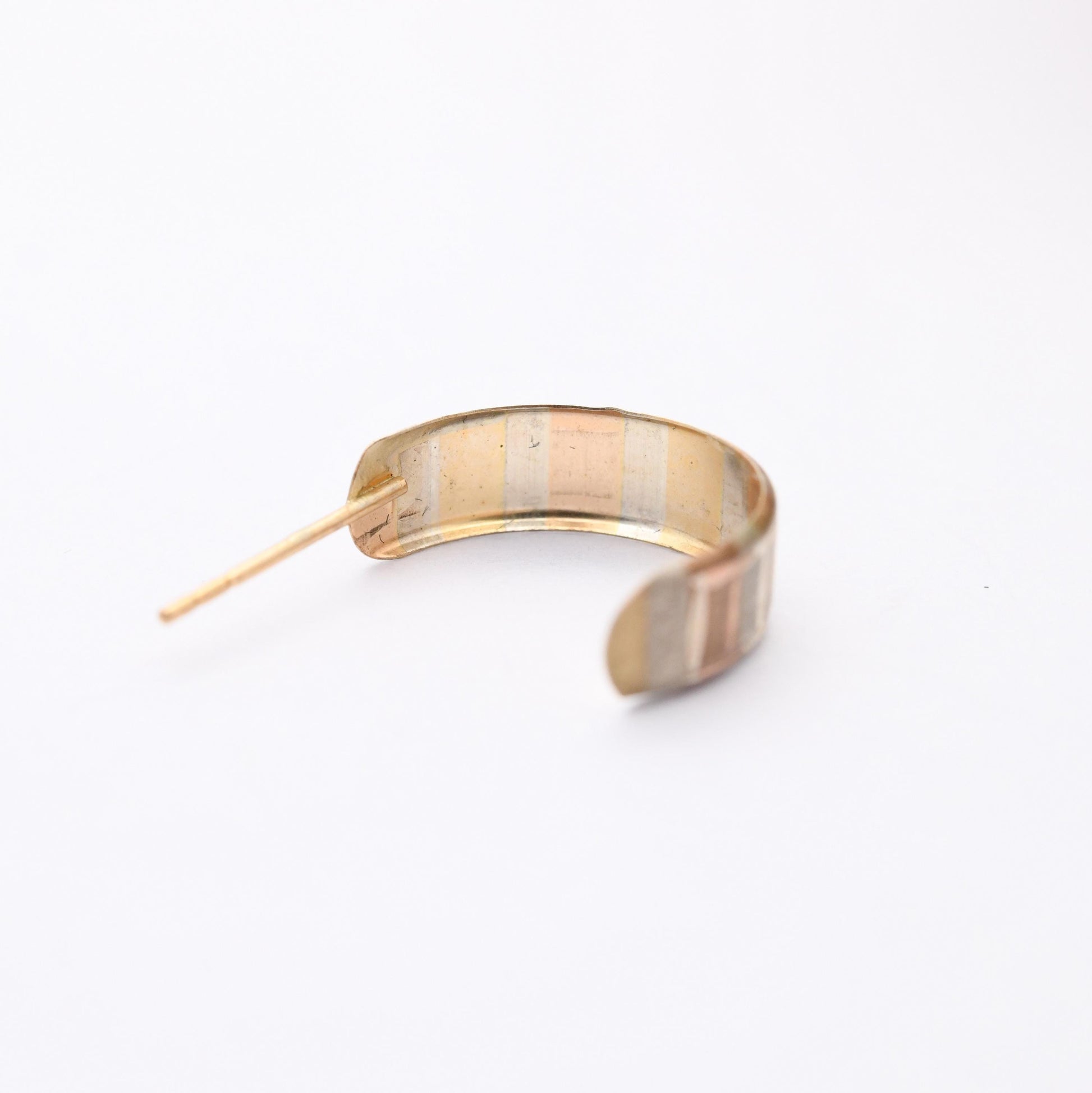 Vintage 9ct Gold Multi Tone Half Hoop Stud Earrings - Mid-Century Semi Circle Shape | Solid Gold Jewellery Gift for Her