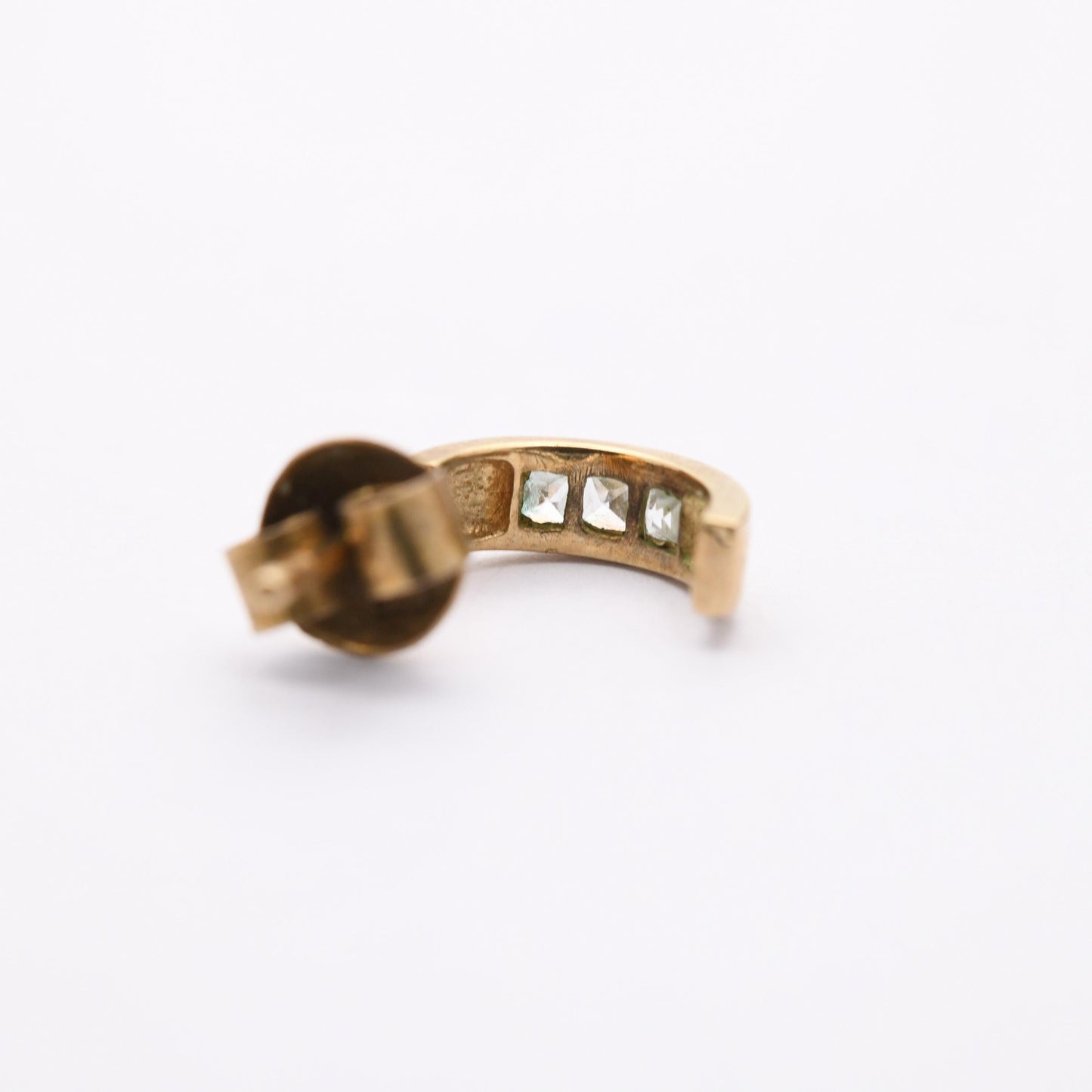 Vintage 9ct Gold Clear Stone Half Hoop Stud Earrings Mid-Century - Semi Circle | Solid Gold Jewellery Gift for Her | with Butterfly Backs