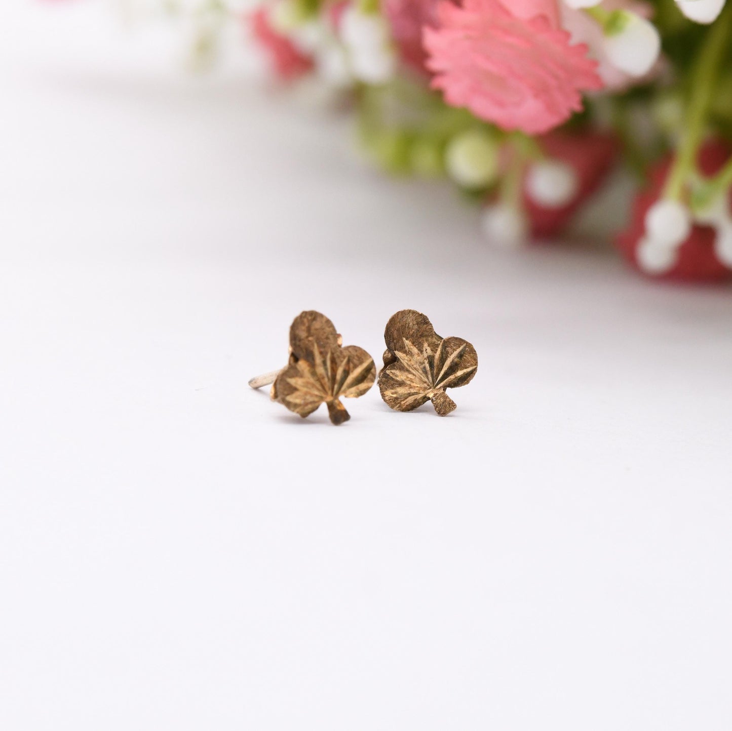 Vintage 9ct Gold Clover Stud Earrings - Diamond Cut Design | Three Leaf Lucky Clover | Butterfly Backs | Solid Gold | Gift for Her