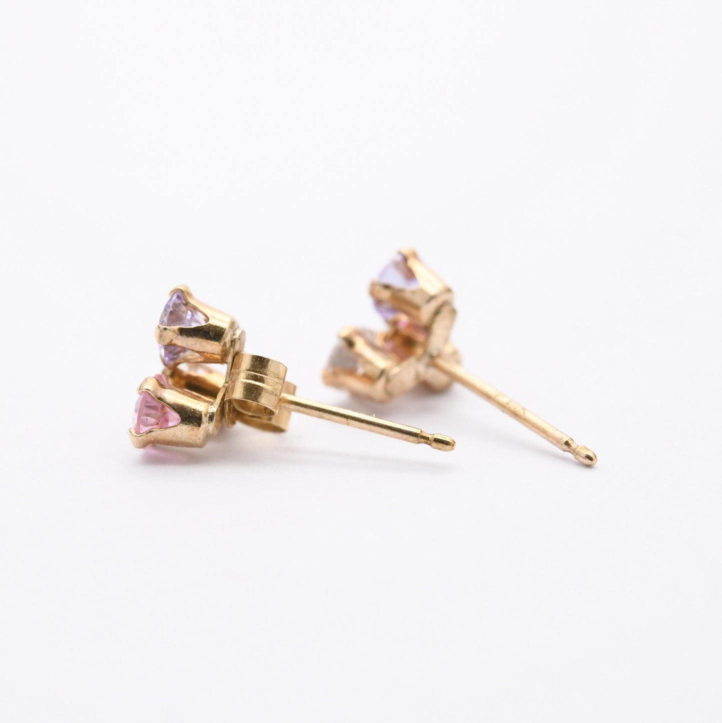 Vintage 9ct Gold Clover Stud Earrings - Set with White Pink and Blue Gemstones | Three Leaf Lucky Clover | Butterfly Backs | Solid Gold