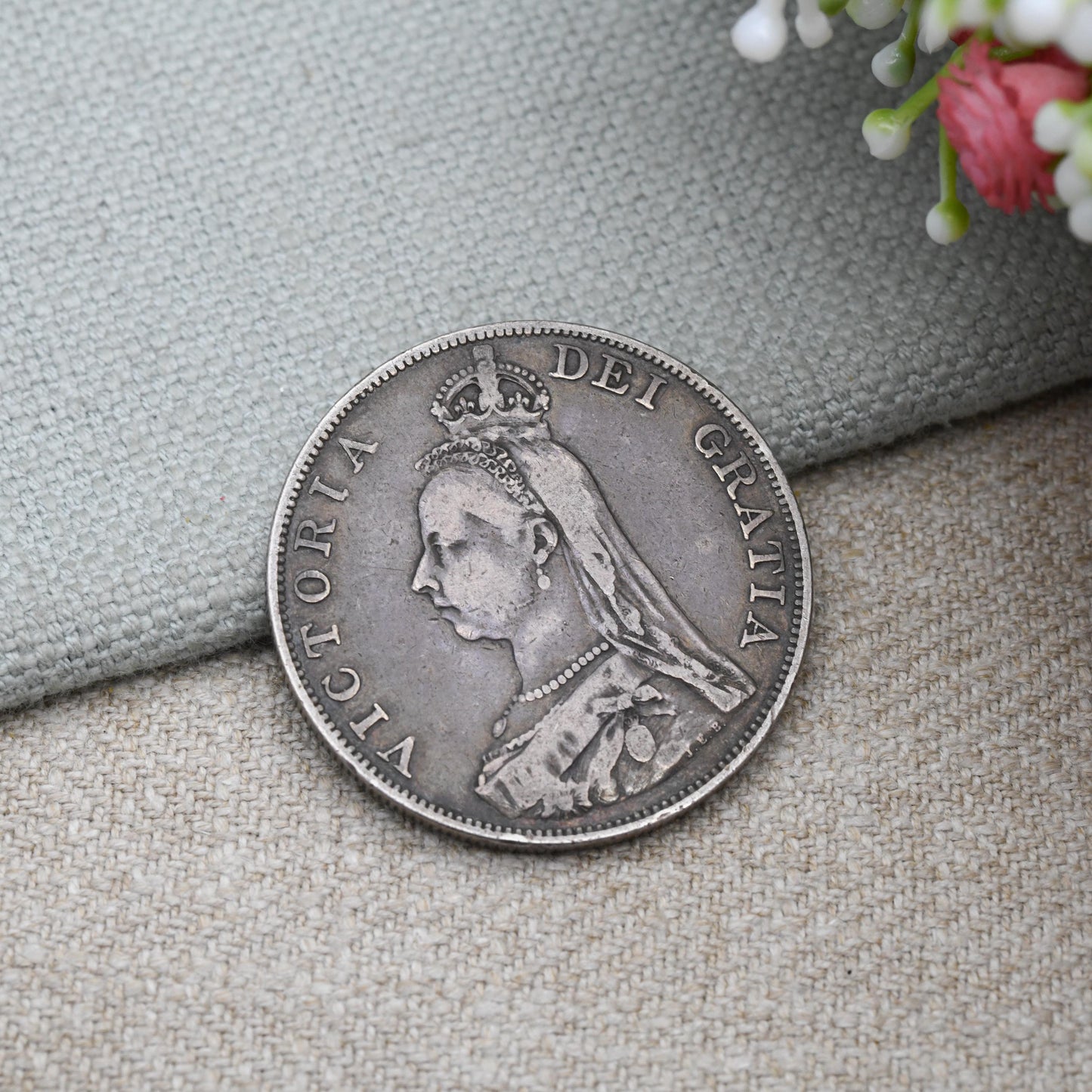 Antique 1889 Queen Victoria Double Florin Coin with Inverted 1 | Collectable Sterling Silver Coin