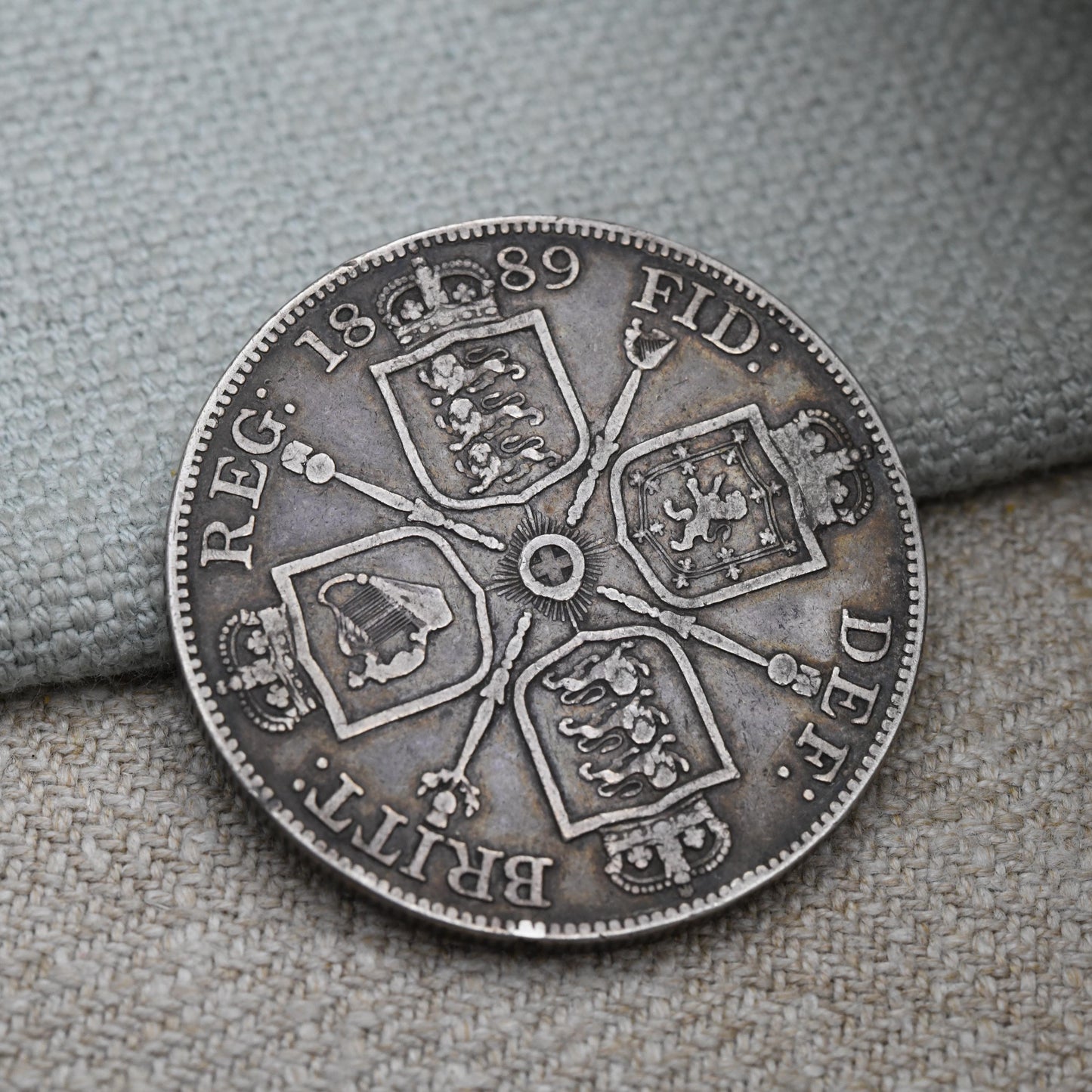 Antique 1889 Queen Victoria Double Florin Coin with Inverted 1 | Collectable Sterling Silver Coin
