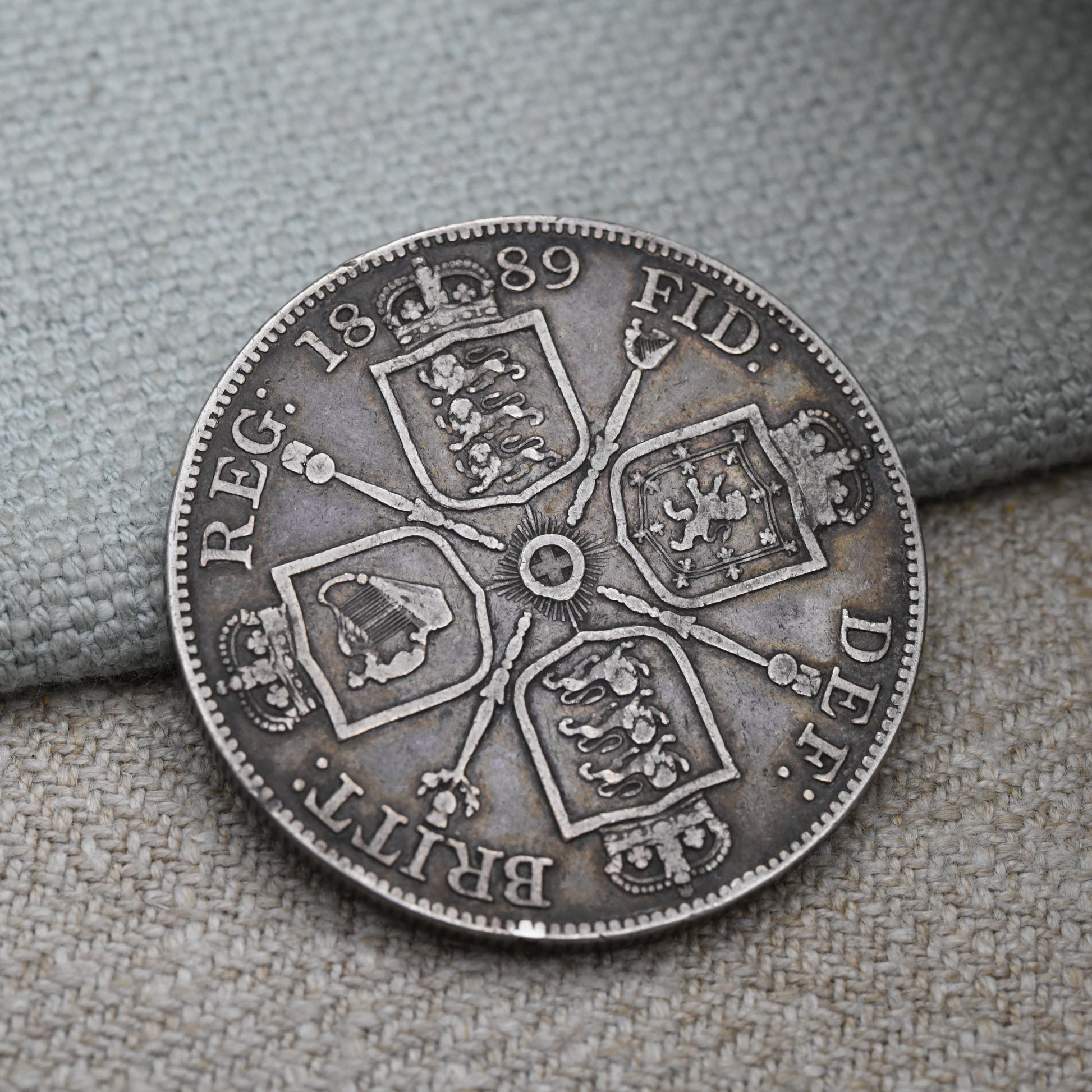 Antique 1889 Queen Victoria Double Florin Coin with Inverted 1 | Collectable Sterling Silver Coin