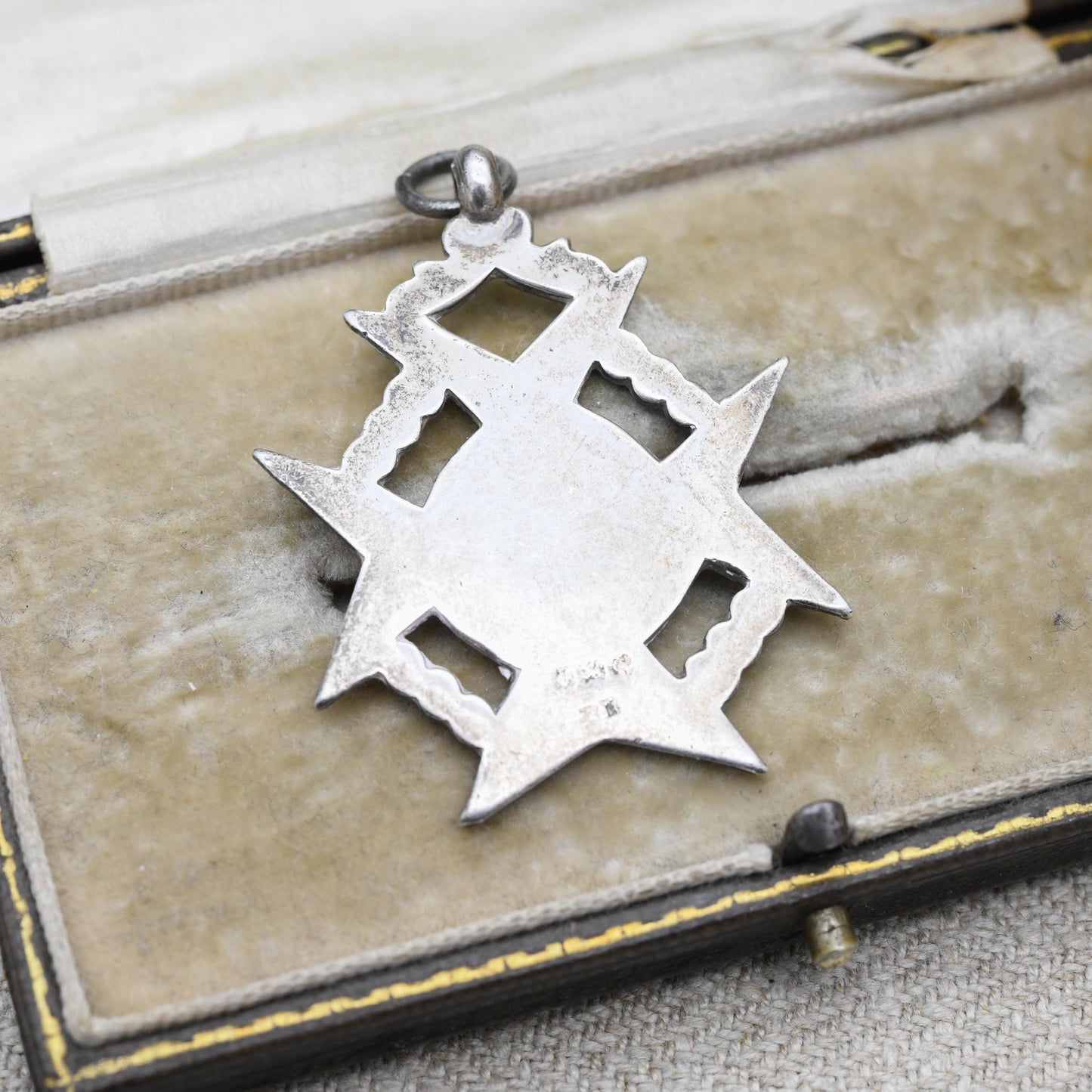 Antique Sterling Silver Watch Fob Pendant Rose Gold Fronted 1927 - Blank Face | Openwork Floral Maltese Cross Border
