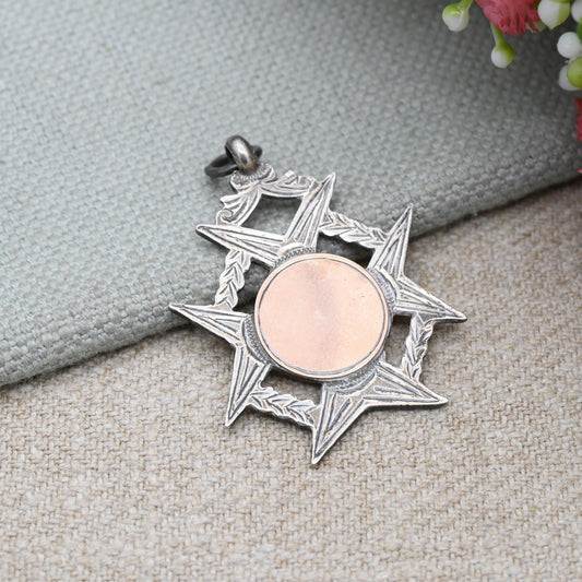 Antique Sterling Silver Watch Fob Pendant Rose Gold Fronted 1927 - Blank Face | Openwork Floral Maltese Cross Border