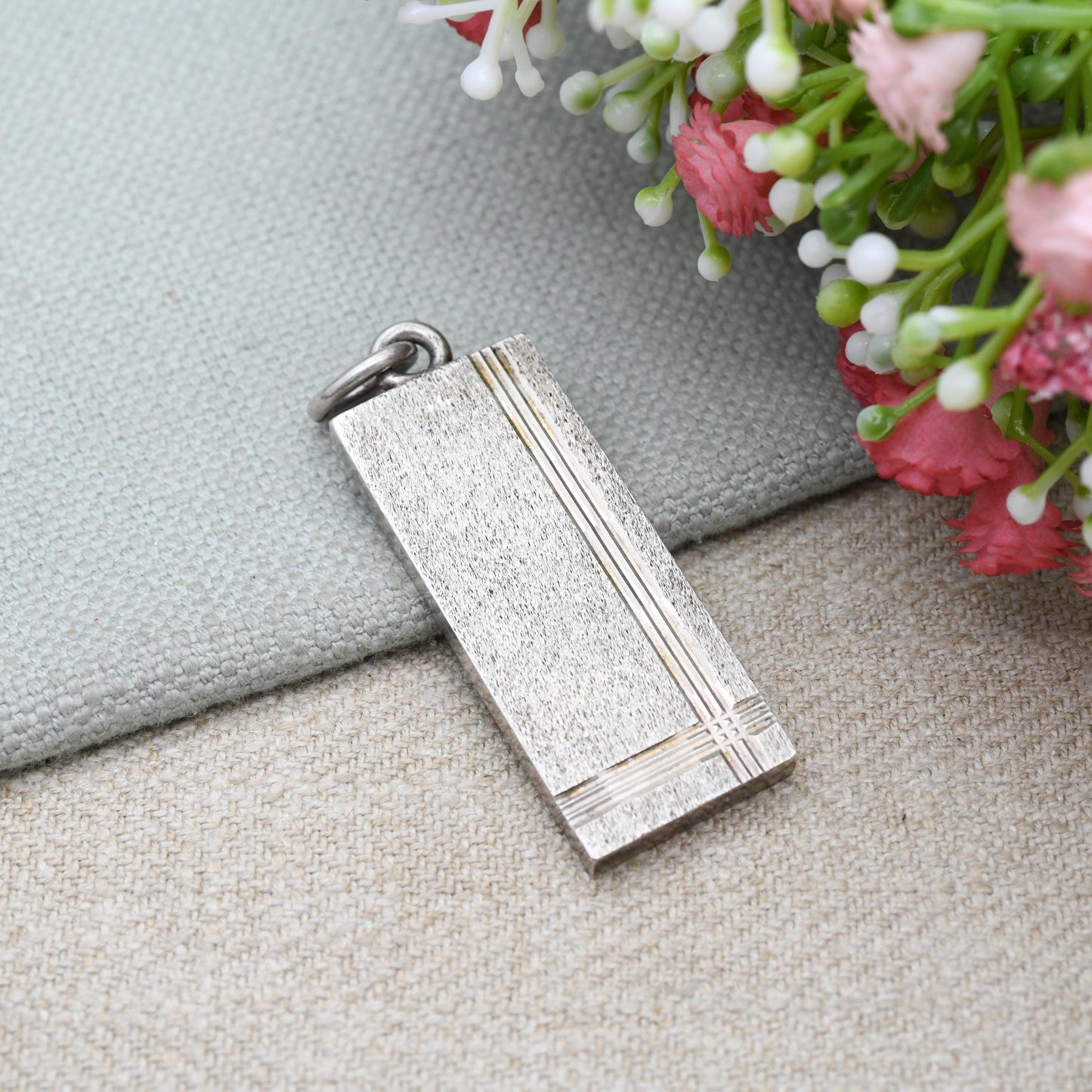 Vintage Sterling Silver Ingot Pendant 1977 - Birmingham Hallmarks | Textured and Geometric Reverse Design | Mid-Century Necklace