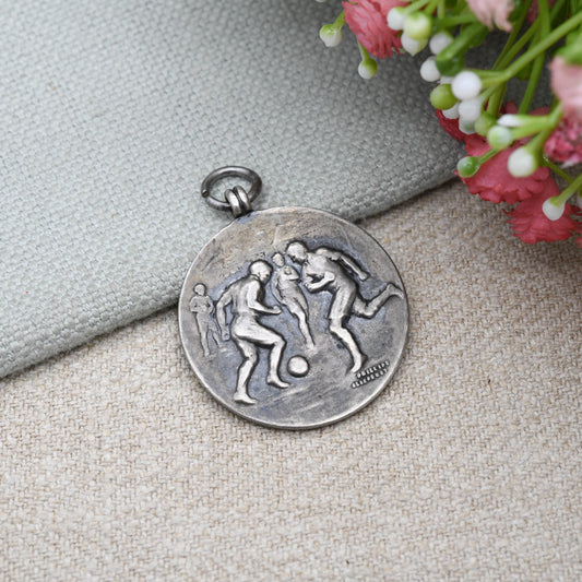 Antique Sterling Silver Antique Football Medal 1918 - Football Relief Scene | Inter-Unit 1919 | Sport Medal | Pendant Fob for Necklace