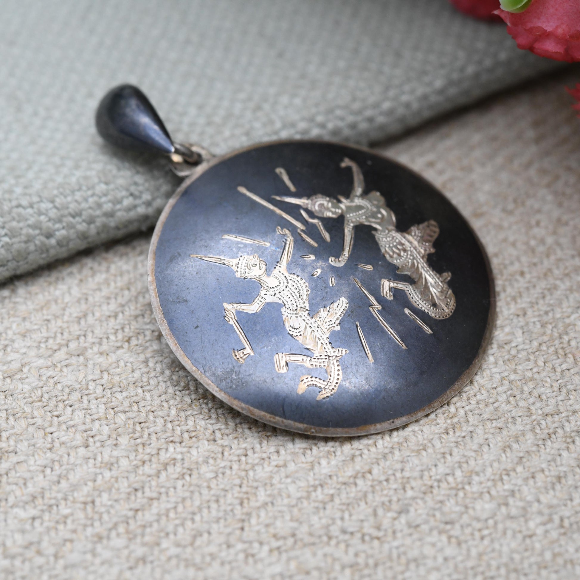 Vintage Sterling Silver Siam Niello Pendant 1950's - Thai Dancer Jewellery | Thailand Niello | Religious Jewellery | Gift for Necklace