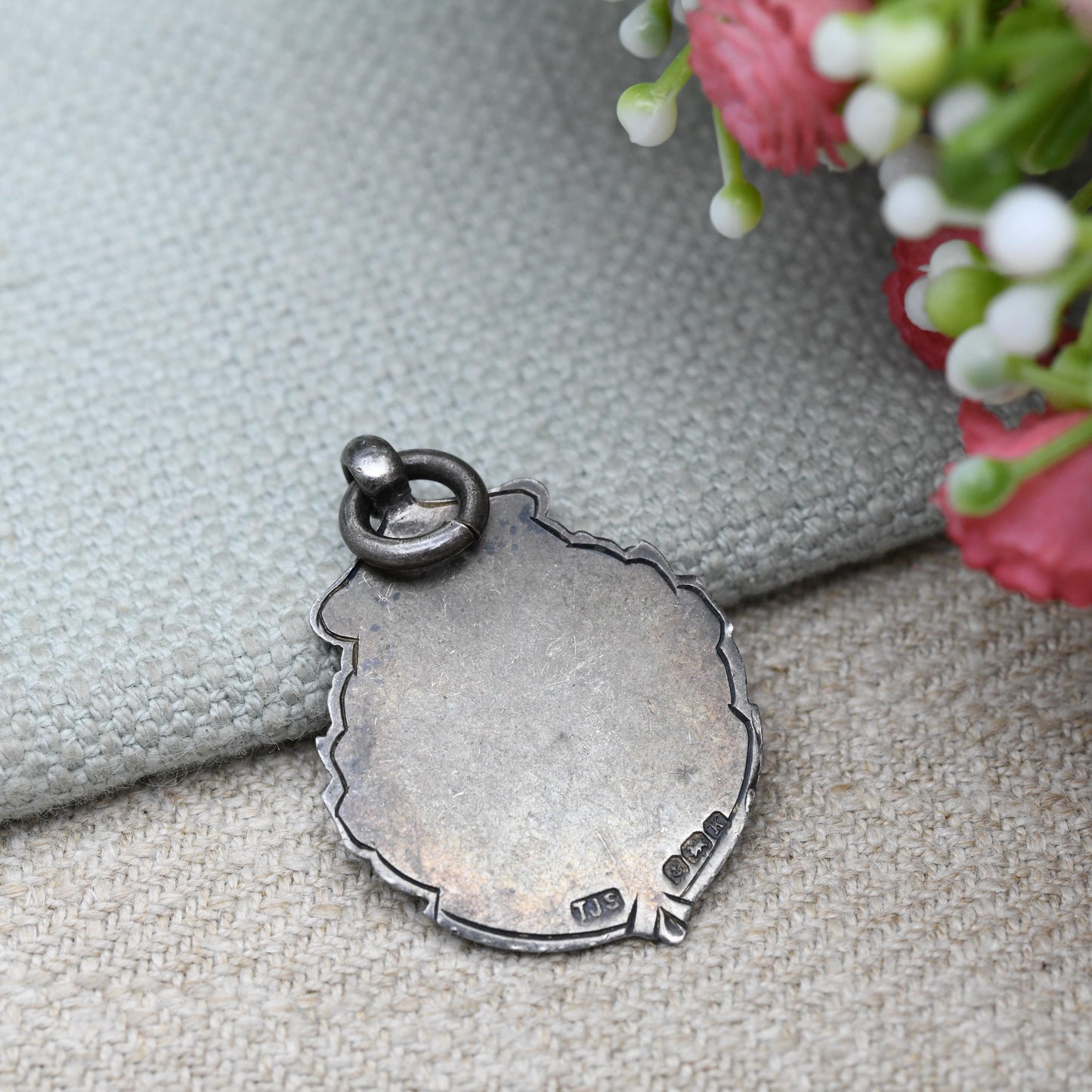 True Vintage Sterling Silver Watch Fob Swimming Medal Pendant 1934 - with Rose Gold Front | Large Victorian Pendant