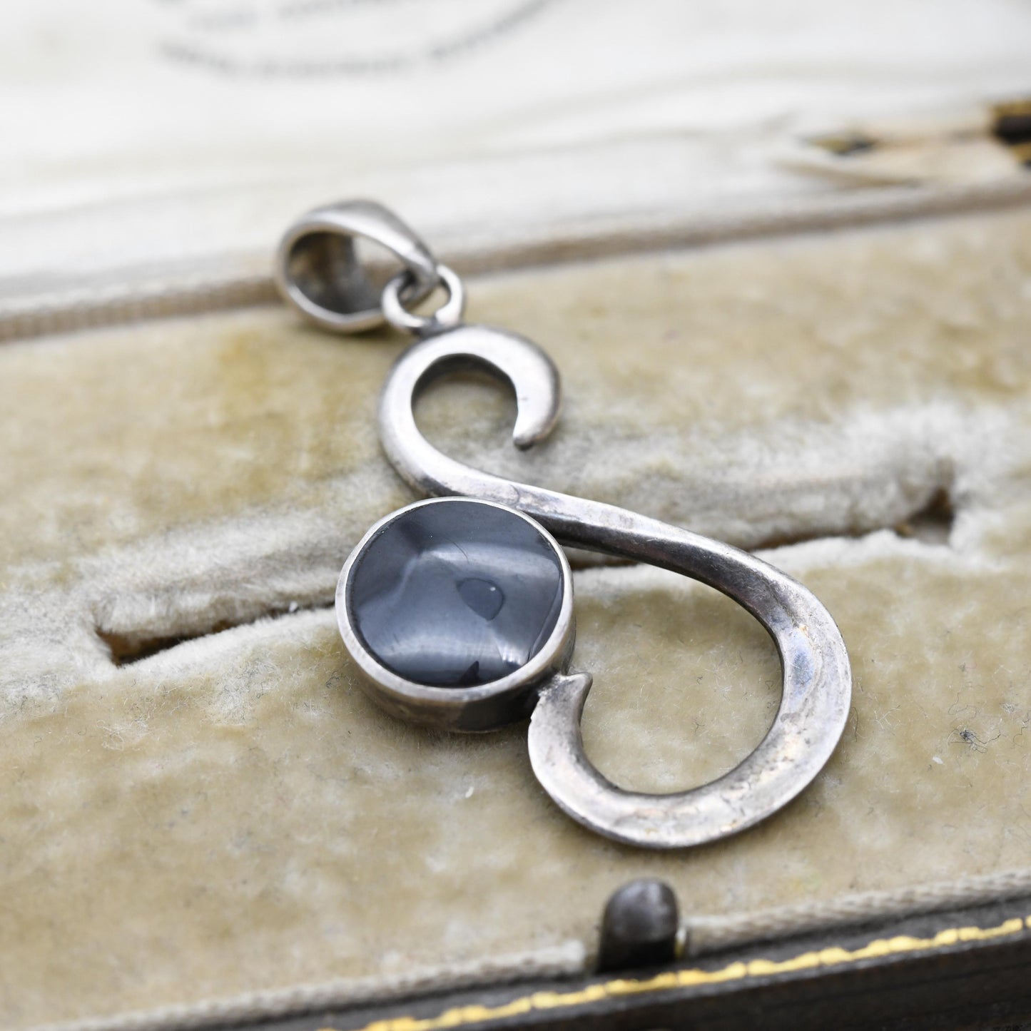 Vintage Sterling Silver S Initial Openwork Pendant with Black Onyx - Minimalist | Initials | Letter | Gift for Pendant Charm Necklace
