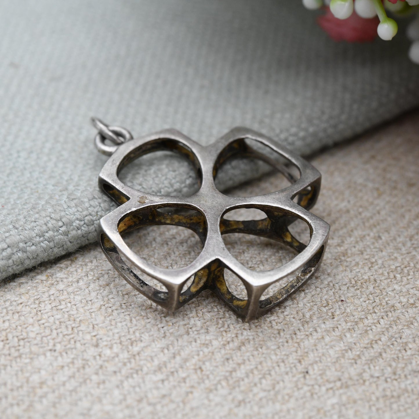Vintage Sterling Silver Modernist Square Cross Pendant - Openwork Design | Cute Gift for Her