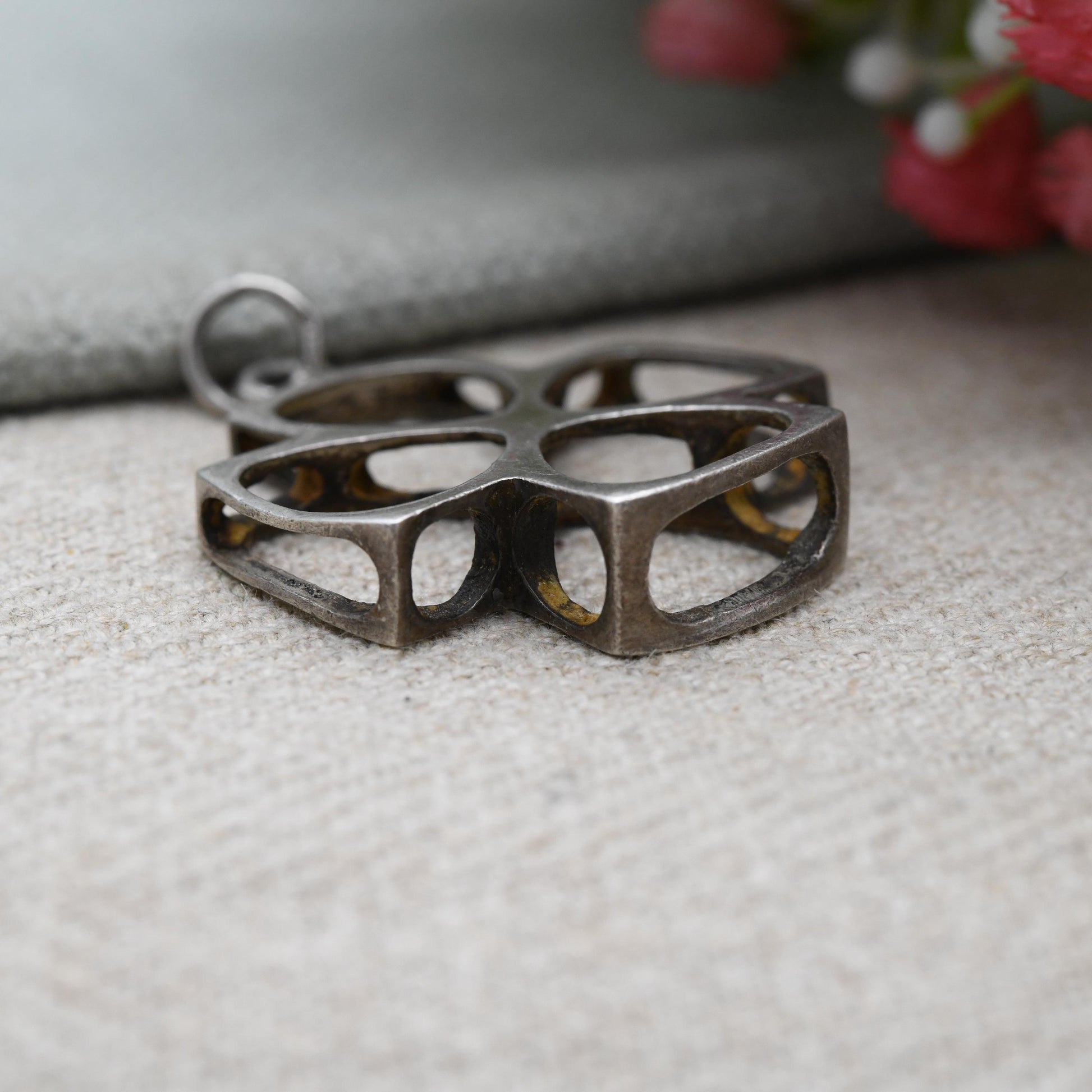 Vintage Sterling Silver Modernist Square Cross Pendant - Openwork Design | Cute Gift for Her