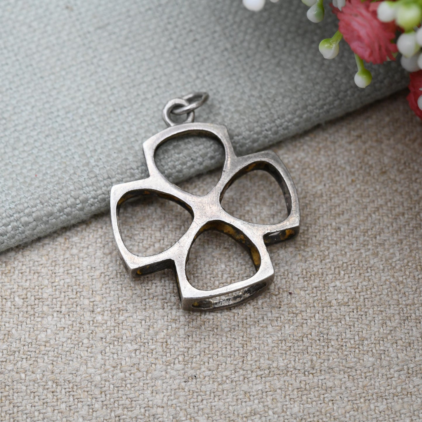 Vintage Sterling Silver Modernist Square Cross Pendant - Openwork Design | Cute Gift for Her