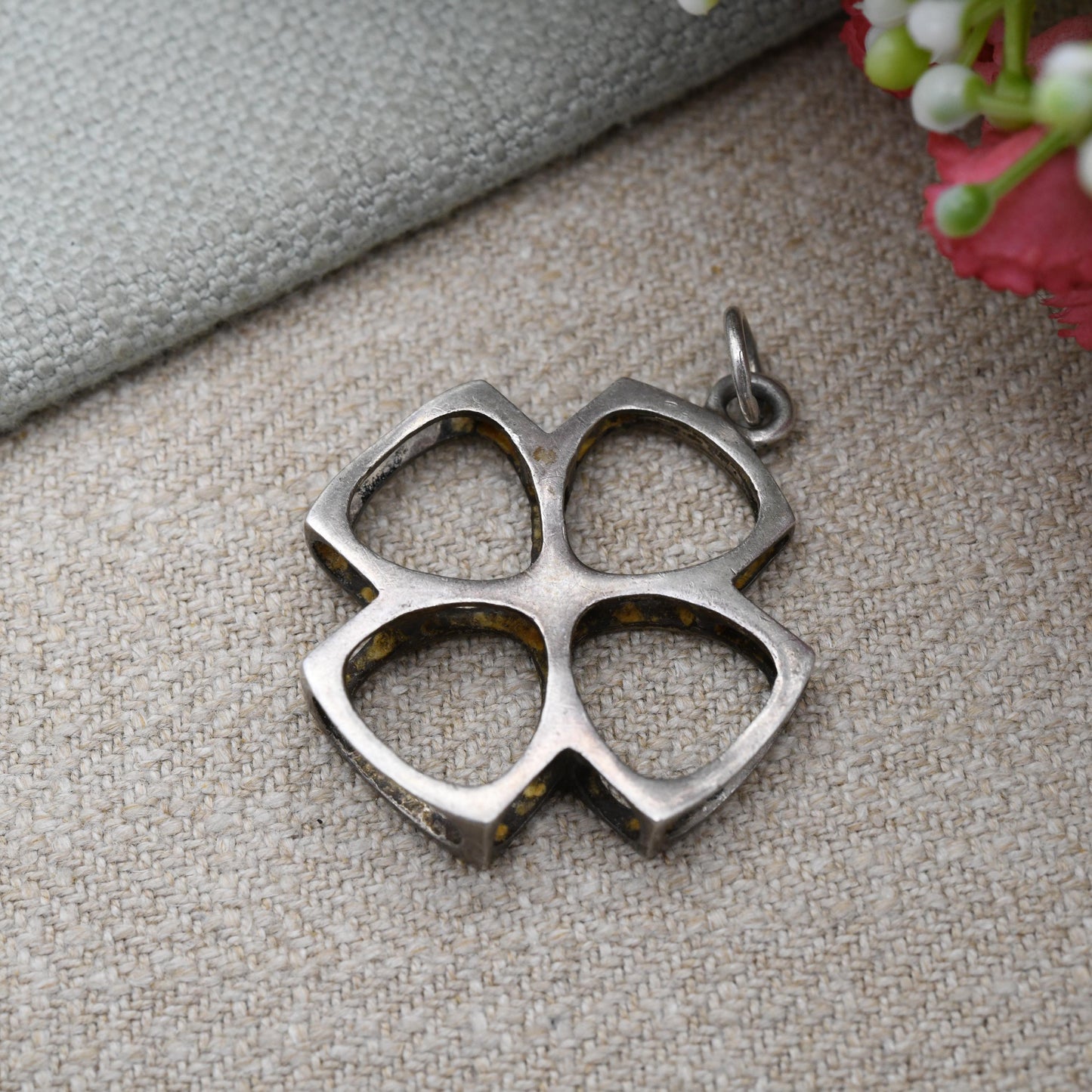 Vintage Sterling Silver Modernist Square Cross Pendant - Openwork Design | Cute Gift for Her