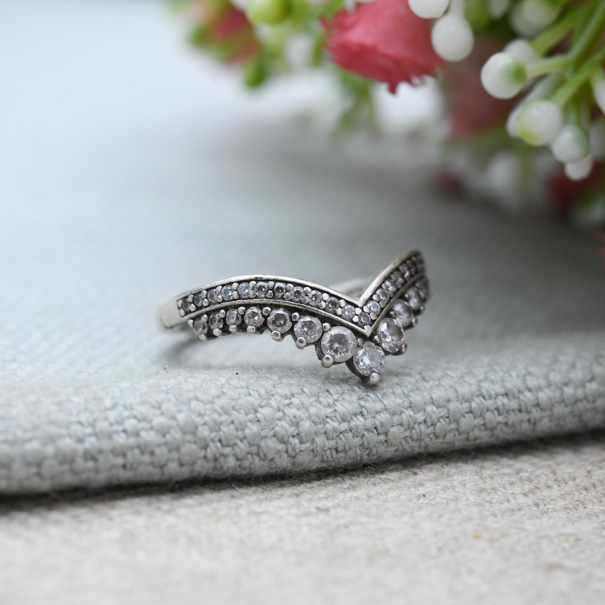 Pandora Sterling Silver Tiara Ring - White Stone Stacking Ring | Pavé Setting | Pretty Gift for Her | UK Size - N | US Size - 6 3/4