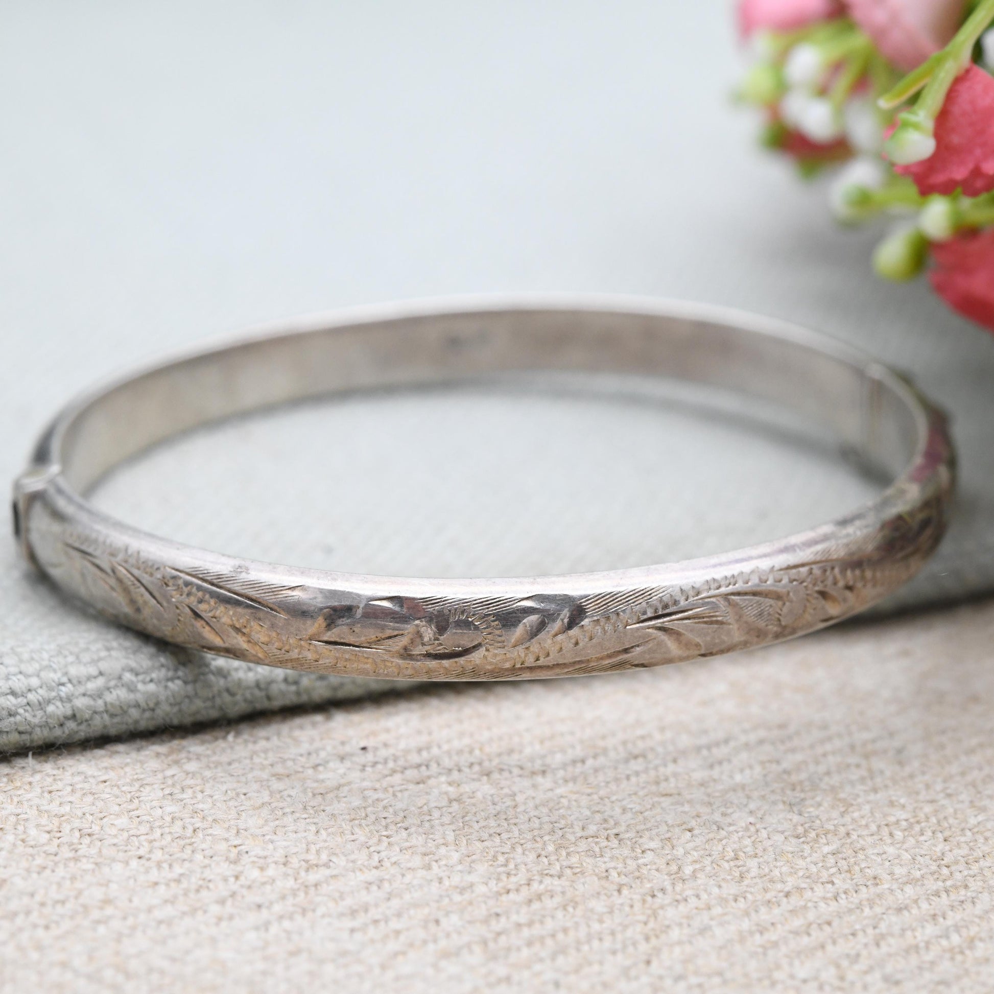 Vintage Sterling Silver Floral Bangle Bracelet 1988 - Gorgeous Victorian Aesthetic Style | Mid-Century | Gift for Her