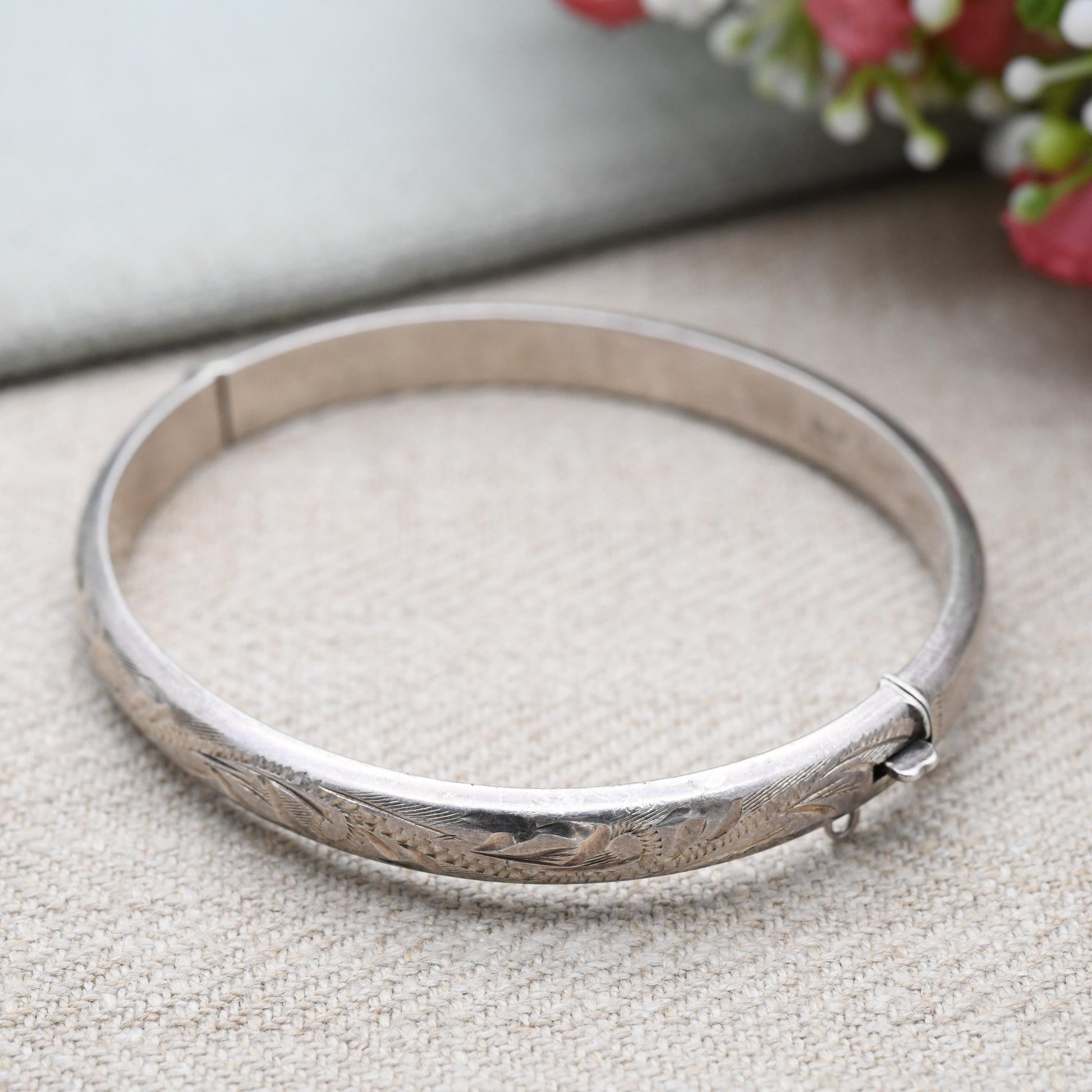 Vintage Sterling Silver Floral Bangle Bracelet 1988 - Gorgeous Victorian Aesthetic Style | Mid-Century | Gift for Her