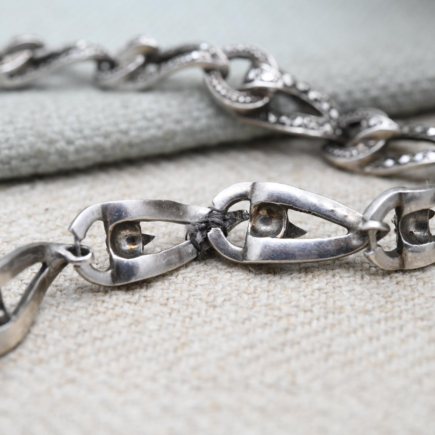 Vintage European Sterling Silver Pearl Marcasite Panel Necklace 1954 - Ornate Design | True Vintage | Sparkly Stones | Gift for Her