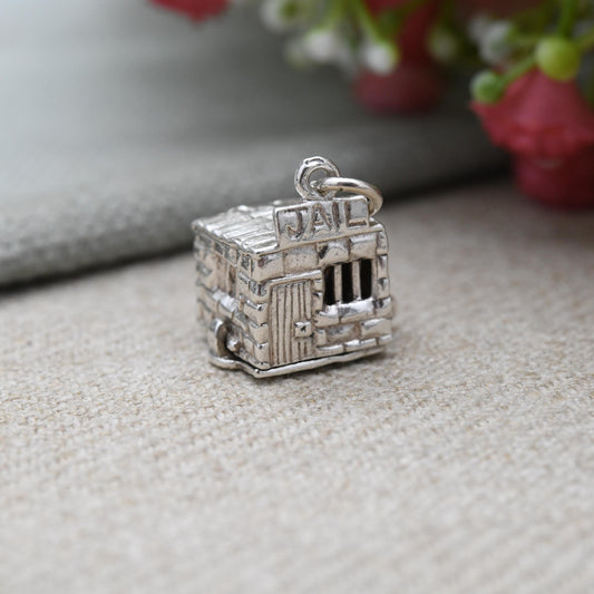 Vintage Sterling Silver Opening Jail House Charm Pendant - Prison Cell | Prisoner Breaking Rocks | Chains | Bars | Gift for Charm Bracelet