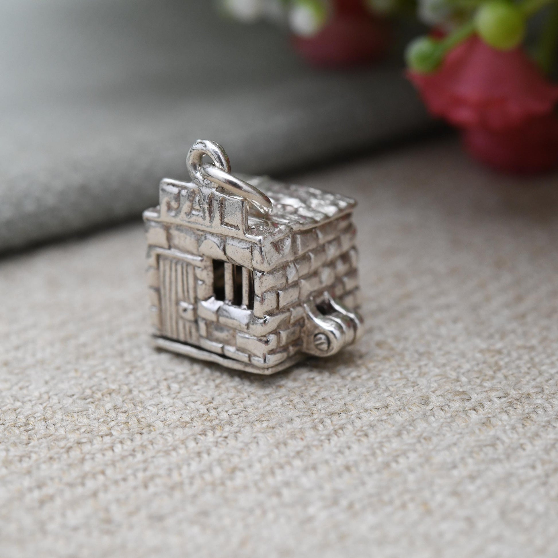 Vintage Sterling Silver Opening Jail House Charm Pendant - Prison Cell | Prisoner Breaking Rocks | Chains | Bars | Gift for Charm Bracelet