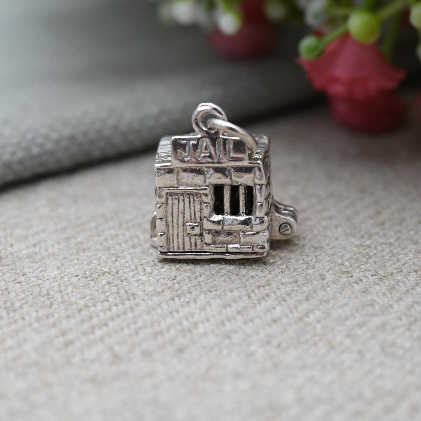 Vintage Sterling Silver Opening Jail House Charm Pendant - Prison Cell | Prisoner Breaking Rocks | Chains | Bars | Gift for Charm Bracelet