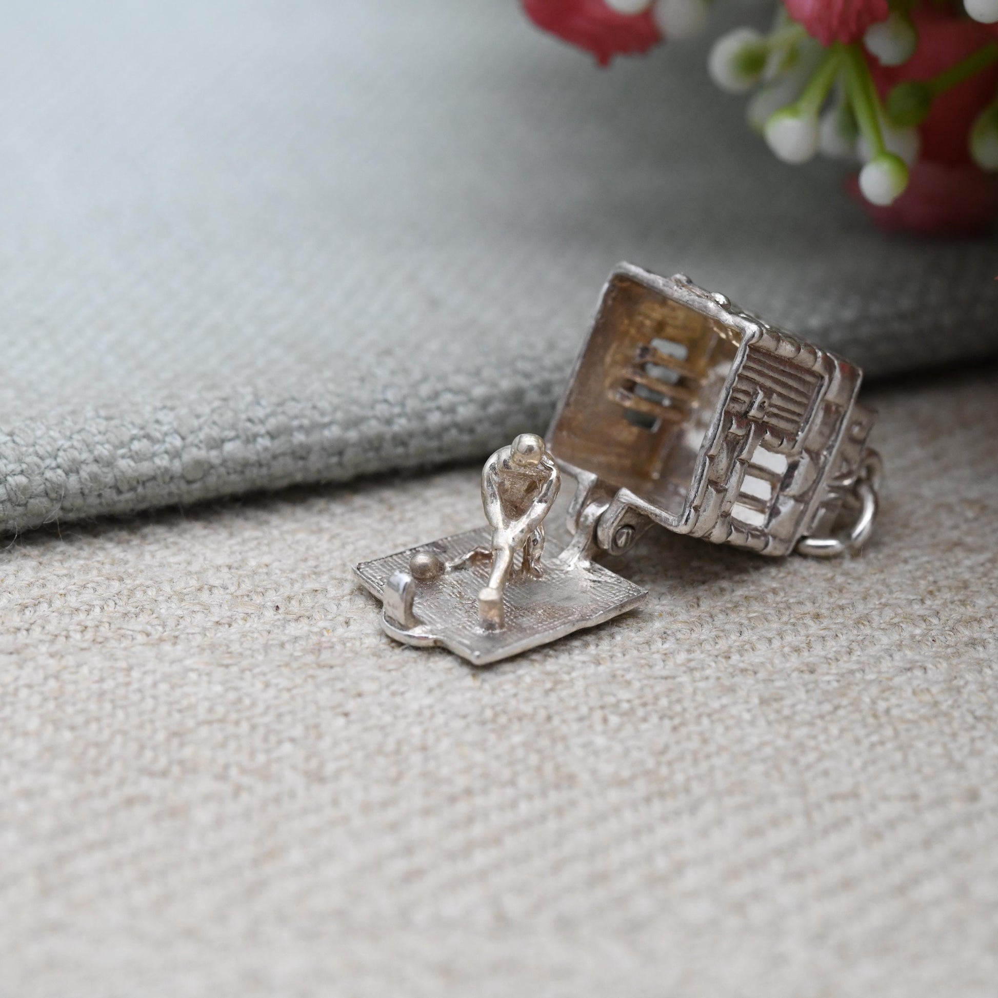 Vintage Sterling Silver Opening Jail House Charm Pendant - Prison Cell | Prisoner Breaking Rocks | Chains | Bars | Gift for Charm Bracelet