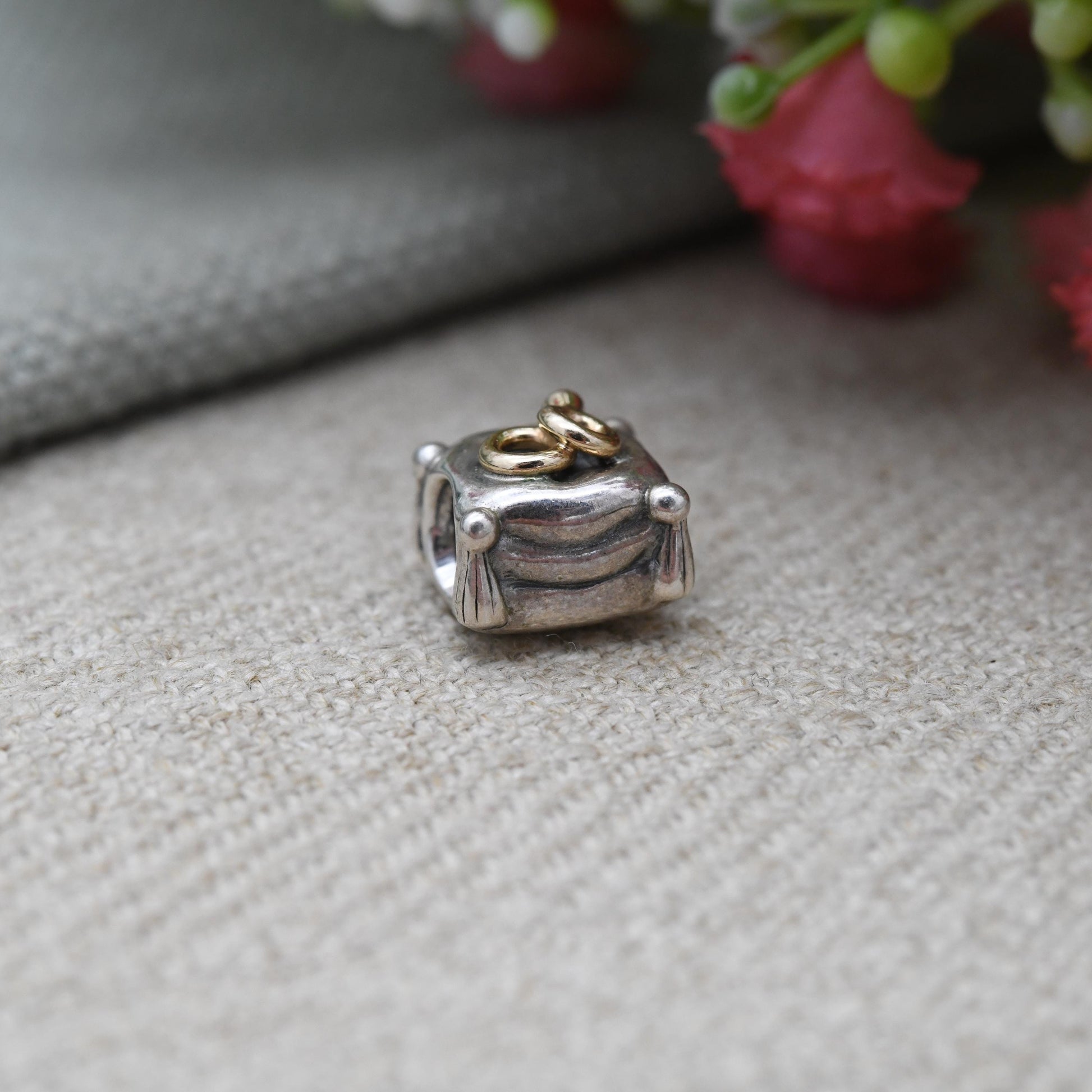 Pandora Sterling Silver and Gold Plate Wedding Rings Charm Pendant - Engagement | Ring Pillow | Gift for Charm Bracelet