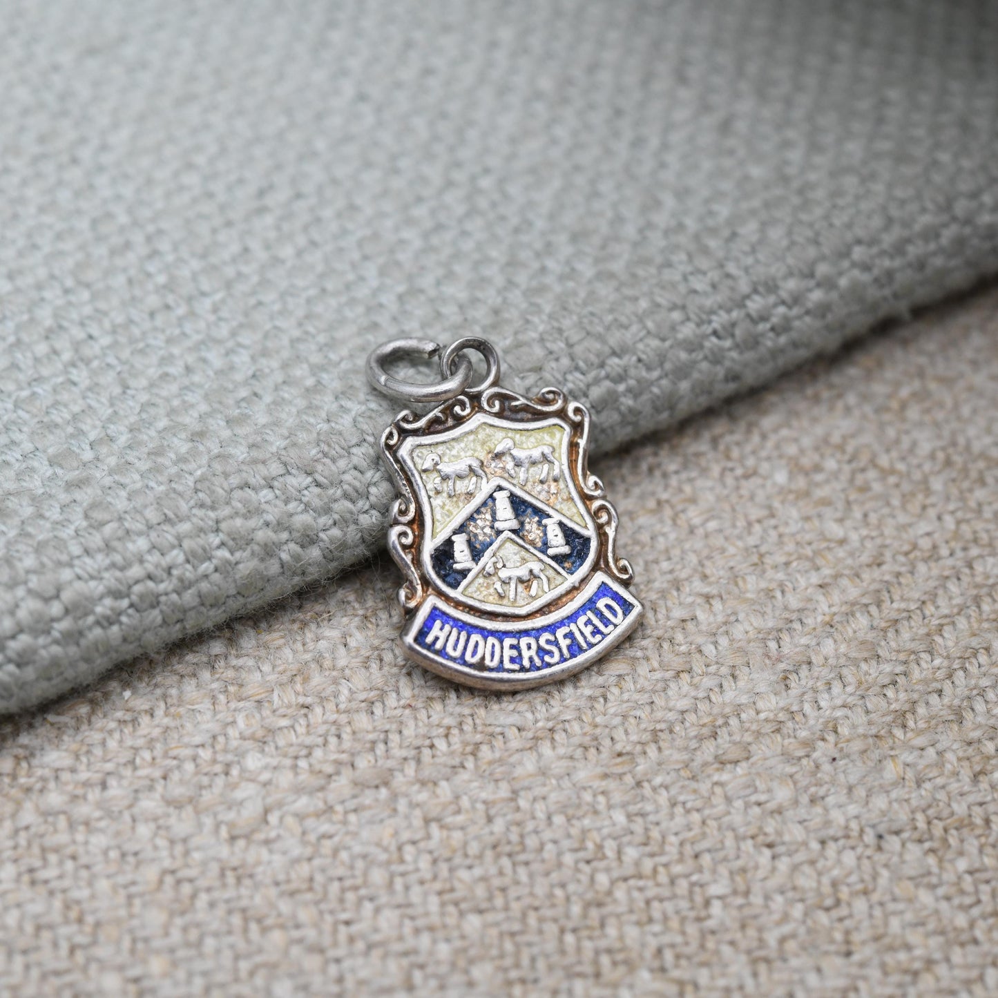 Vintage Sterling Silver Huddersfield Enamel Souvenir Shield Charm Pendant - England | Yorkshire | Souvenir Gift for Charm Bracelet