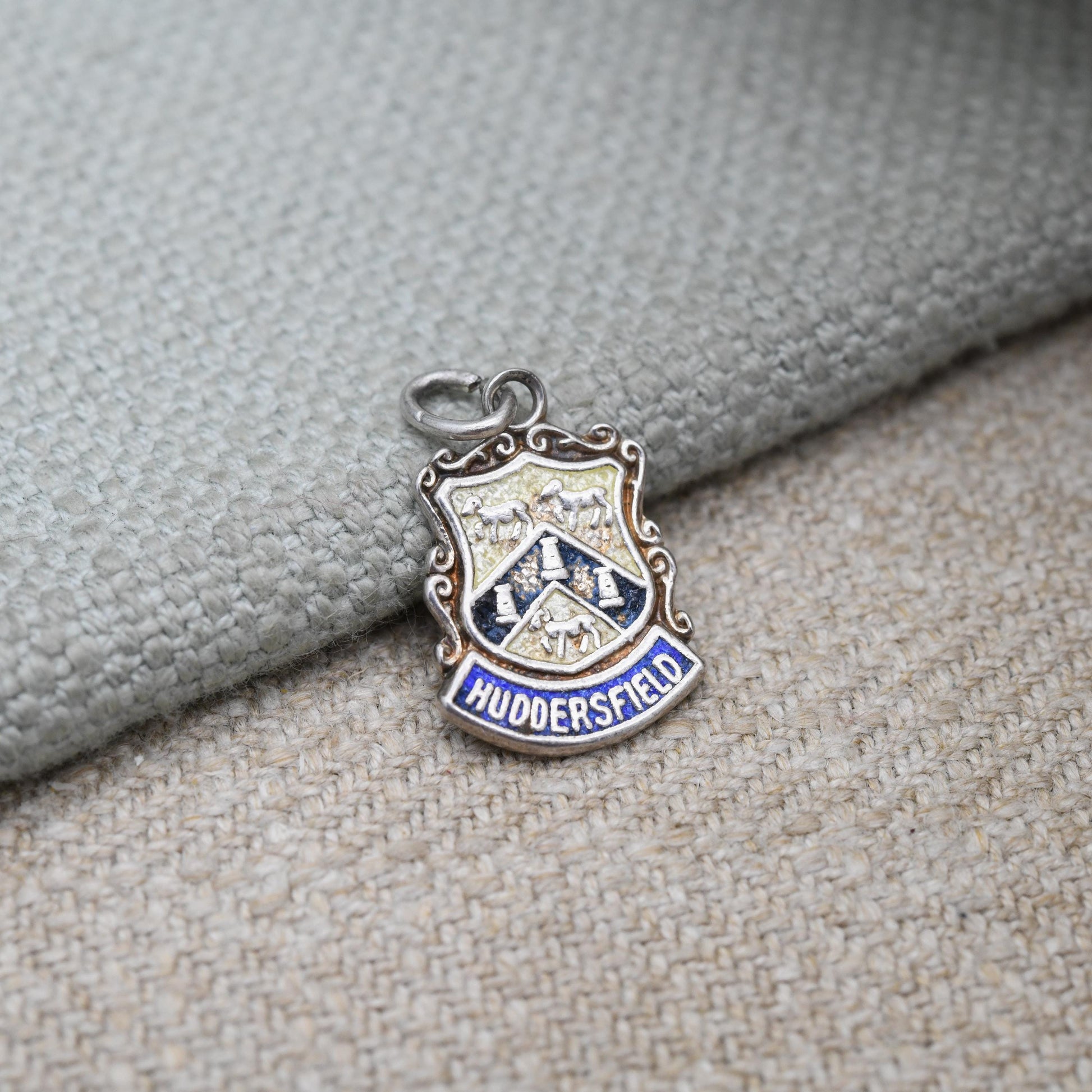 Vintage Sterling Silver Huddersfield Enamel Souvenir Shield Charm Pendant - England | Yorkshire | Souvenir Gift for Charm Bracelet