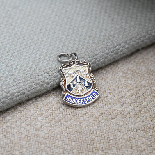 Vintage Sterling Silver Huddersfield Enamel Souvenir Shield Charm Pendant - England | Yorkshire | Souvenir Gift for Charm Bracelet