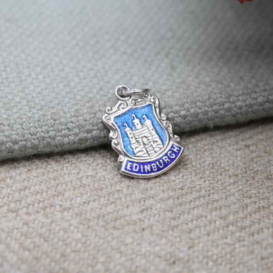 Vintage Sterling Silver Edinburgh Enamel Souvenir Shield Charm Pendant - Scotland | Scottish | Souvenir Gift for Charm Bracelet